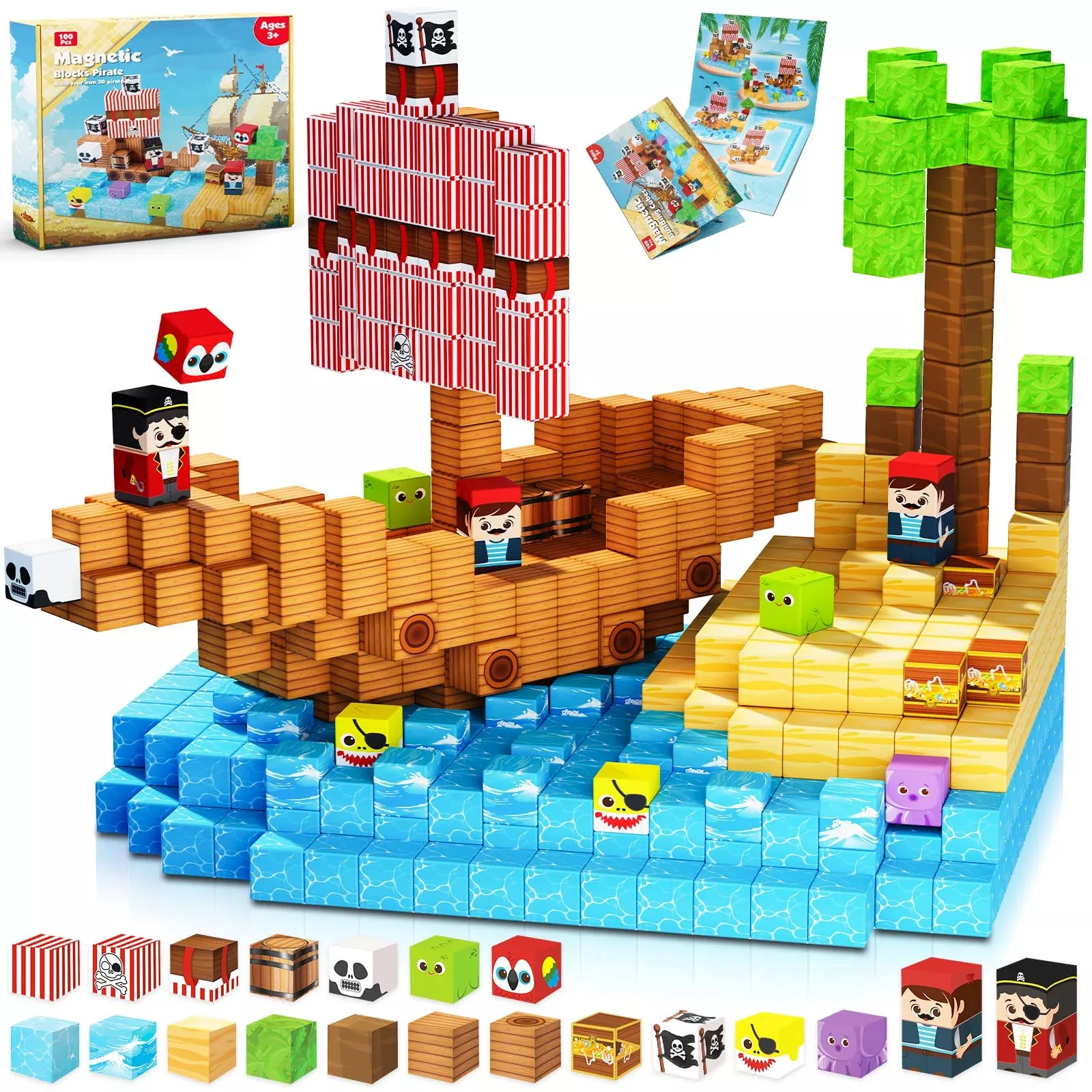 ToyUnited Magnetic Building Blocks Set, 100pcs, Red, Blue, Yellow, Green