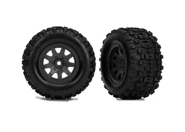 Traxxas 10771-STBLK Front Sledgehammer Tires & Satin Black Wheels fits Mini Maxx (2 Pack)