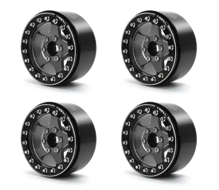 Treal Hobby (X002VQXA31) 1.9" Black and Grey Beadlock Wheels Type E 5 Spoke Set of 4