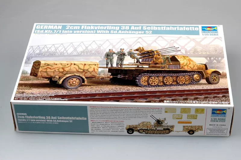 Trumpeter Scale Models 1524 1/35 German Sd.Kfz.7/1 Half-track Late Version with Flak 38 Gun & Trailer Model Kit