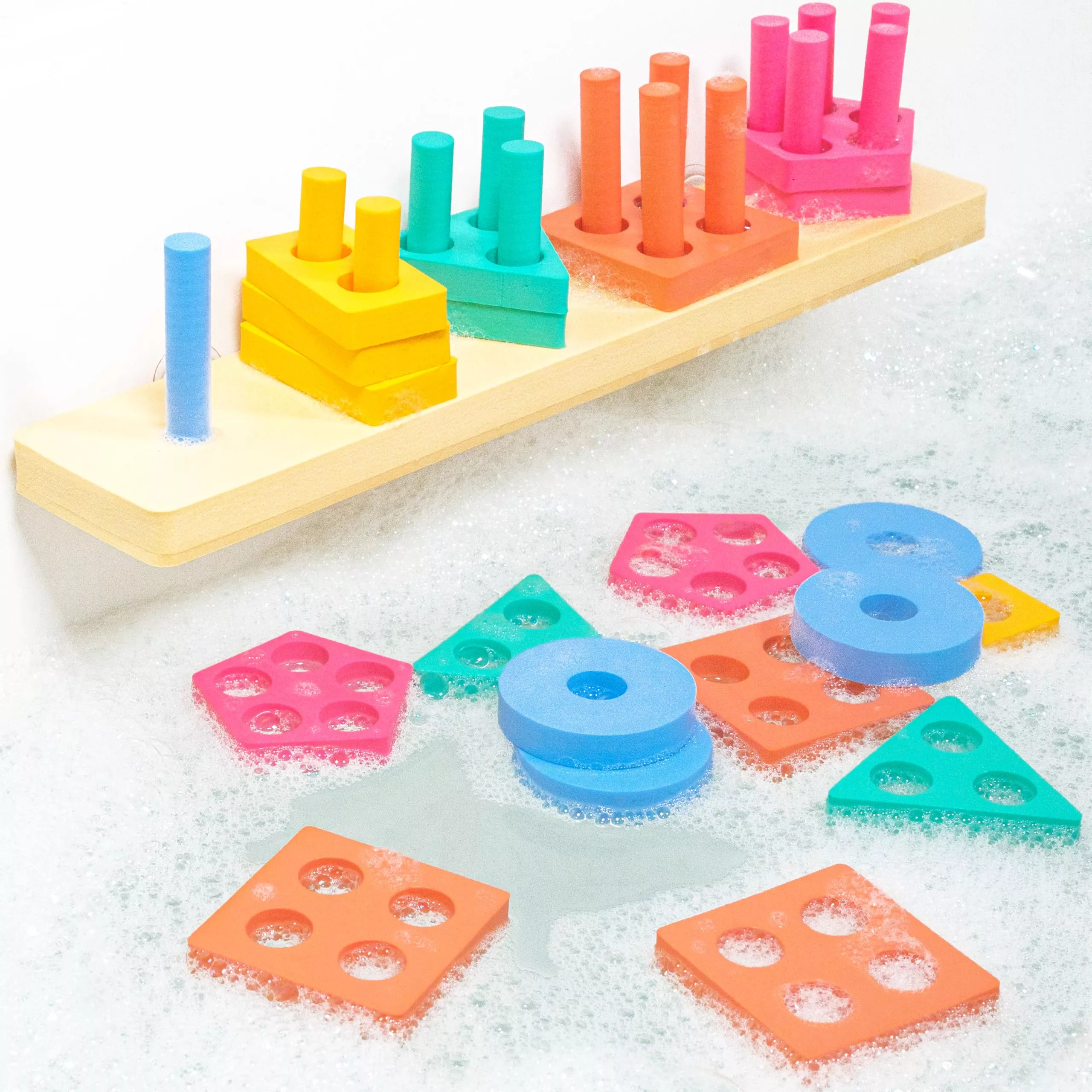 Tub Works Shape Sorter & Stacking Bath Toy - 20 Foam Pieces, Color So