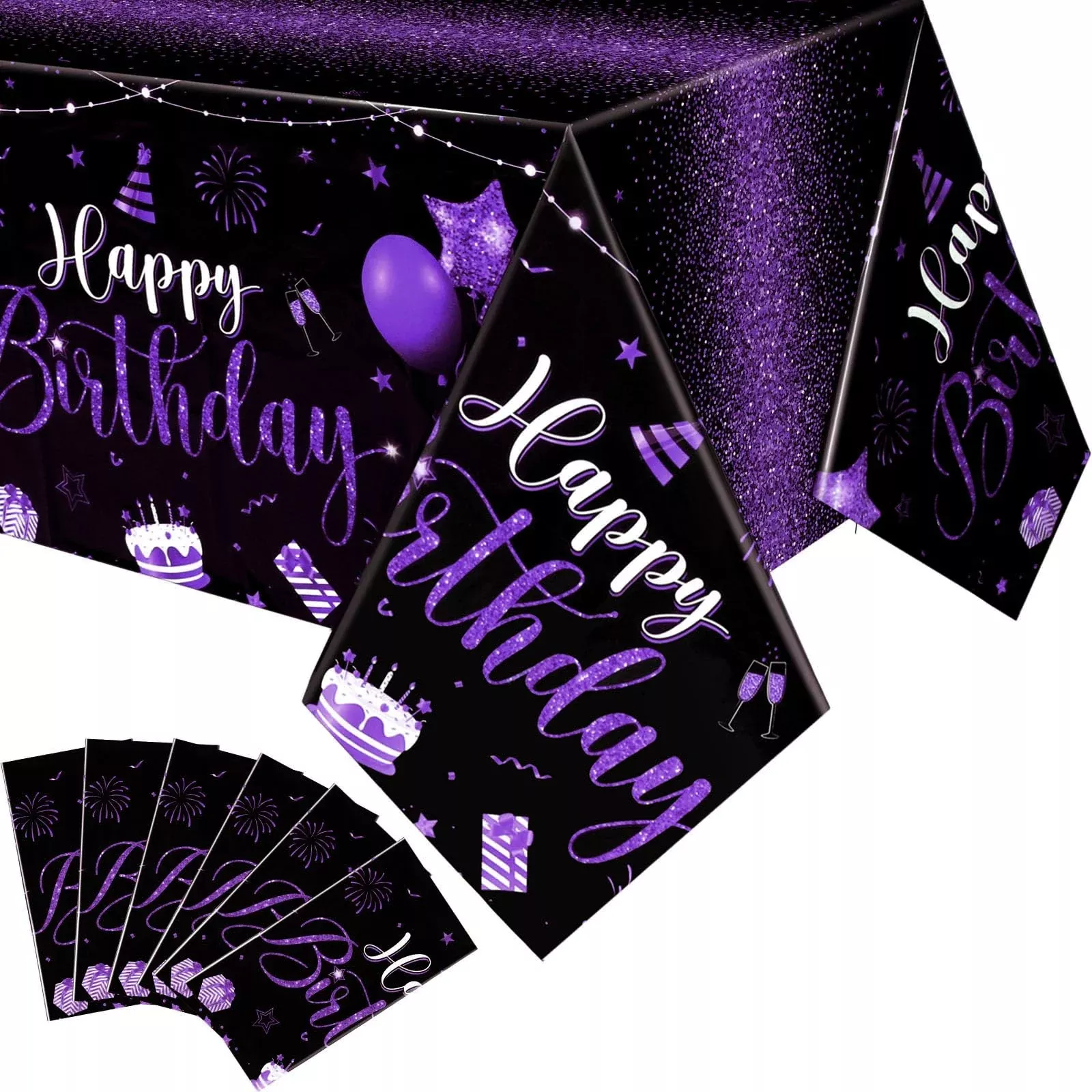 Tudomro Birthday Tablecloths 54"x108" Black Purple 6 Pack