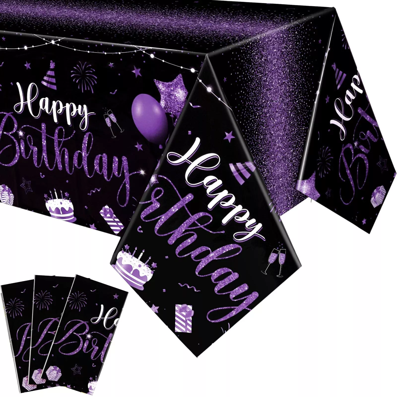 Tudomro Birthday Tablecloths, Black Purple, 54" x 108",