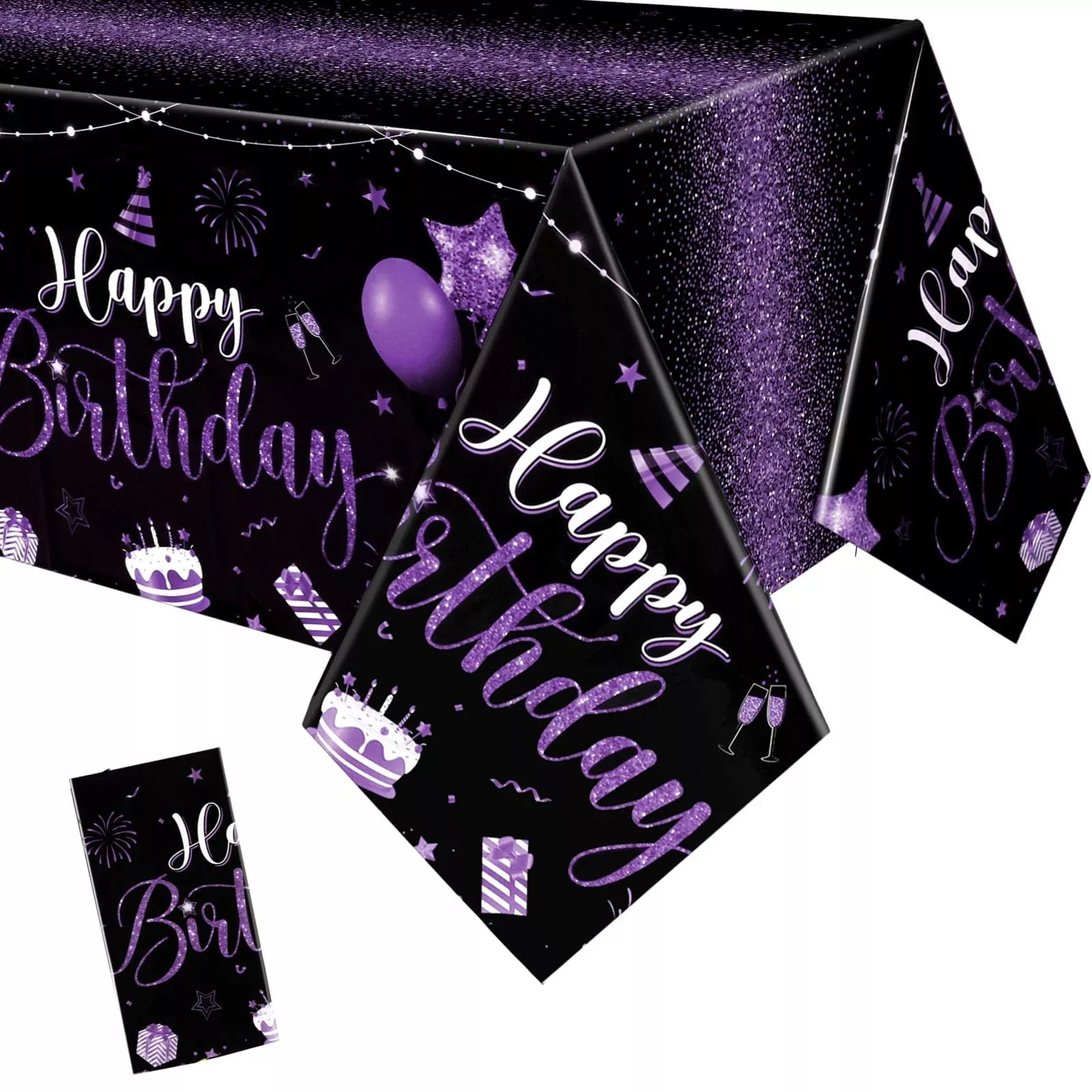 Tudomro Happy Birthday Tablecloth Black Purple 54"x108" Plastic