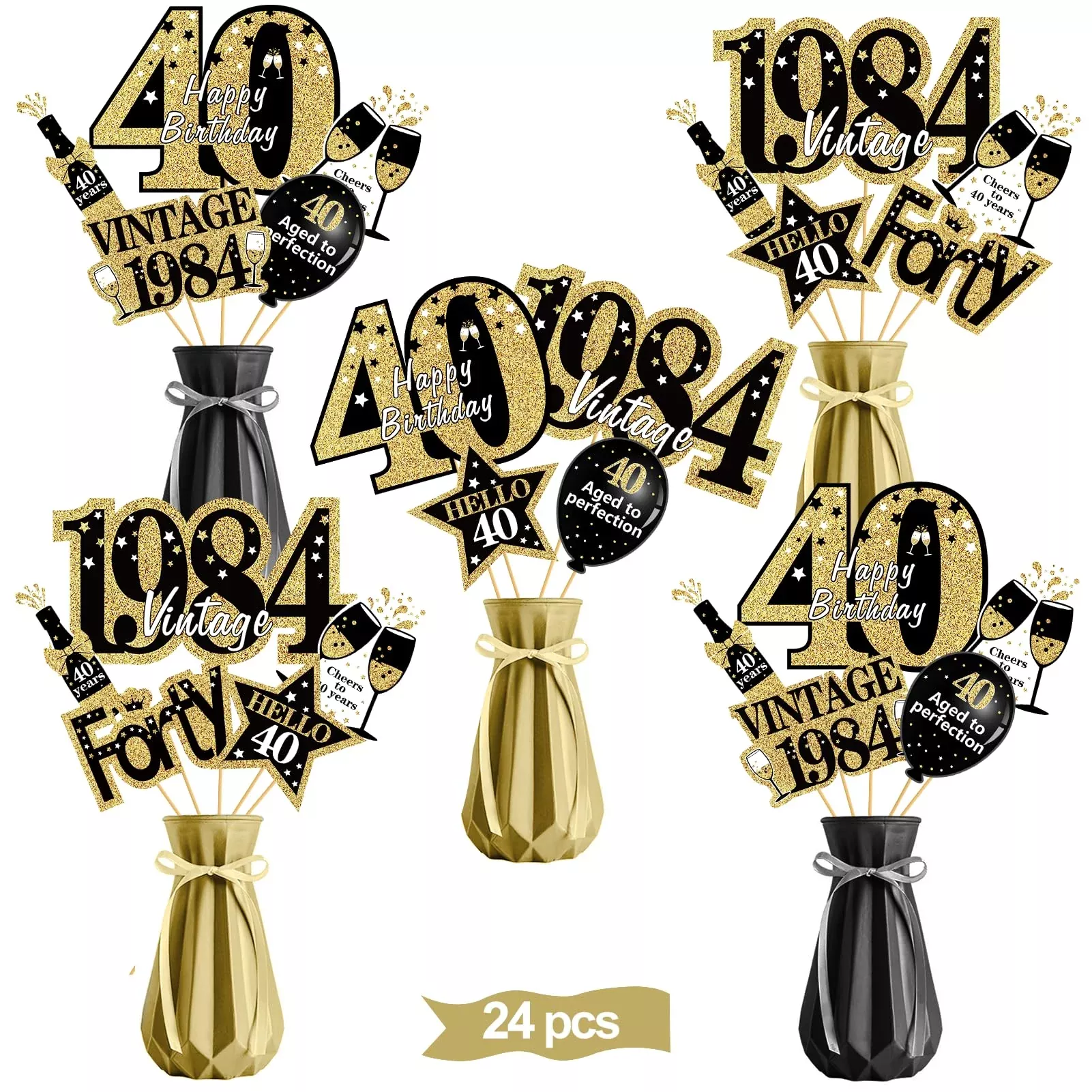 Turypaty Black Gold 40Th Birthday Table Centerpieces Decorations For M