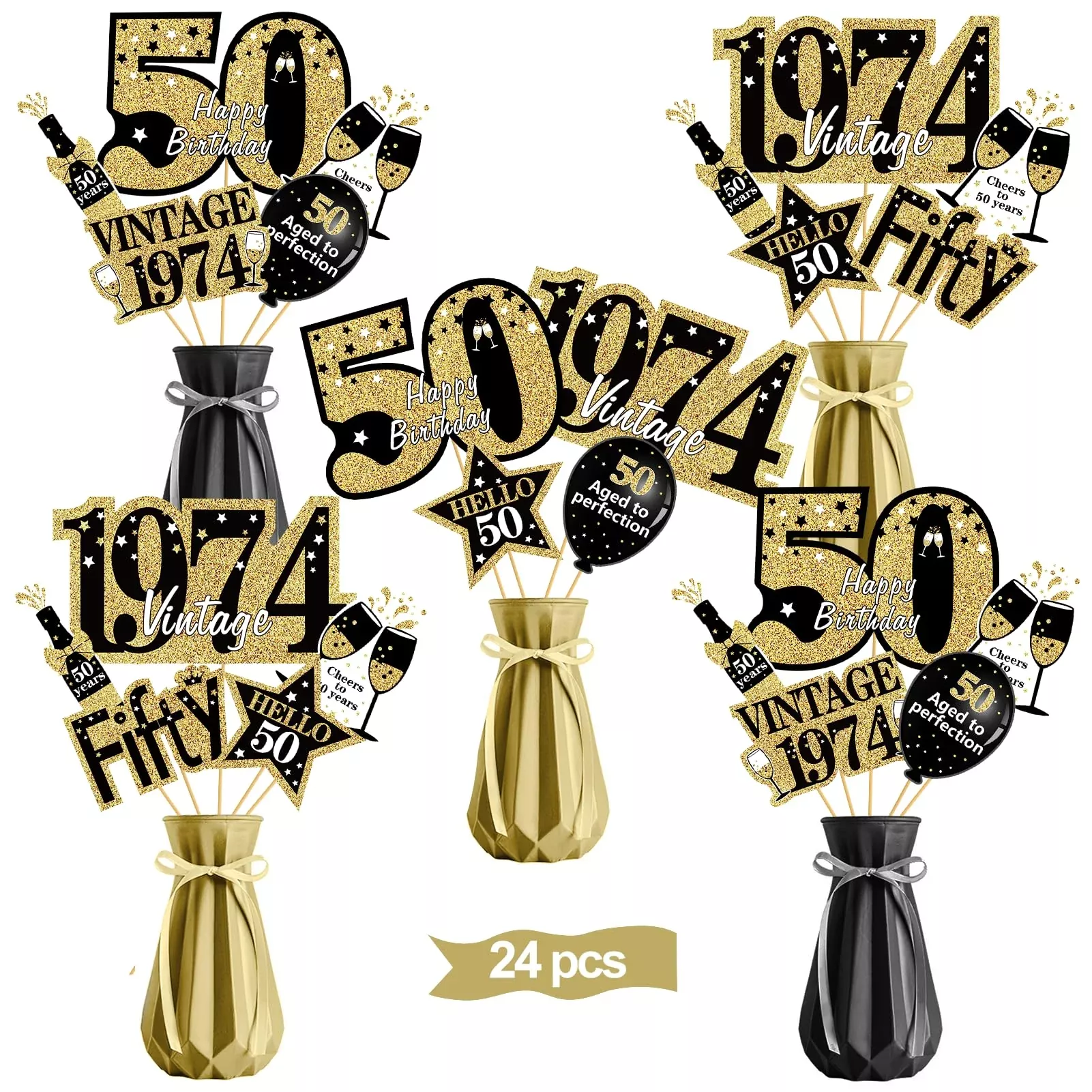 Turypaty Black Gold 50Th Birthday Table Centerpieces Decorations For M