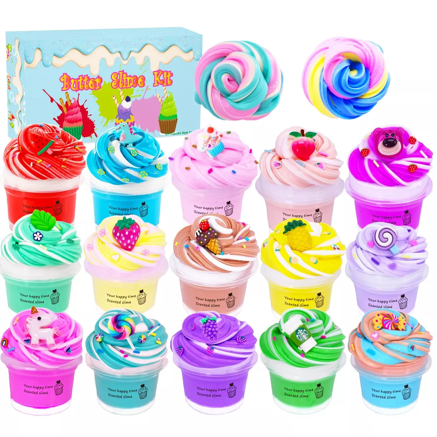 Tzsofesko Duo Colored Butter Slime Kit 15 Packs Non-Sticky 4