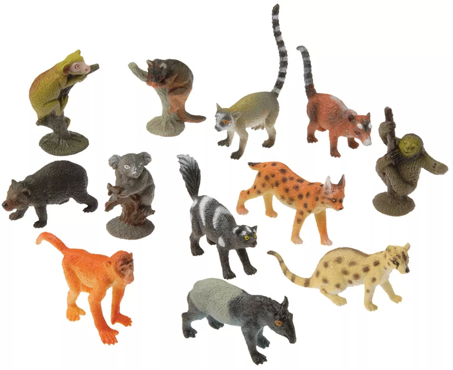 U. S. Toy Rain Forest Animals Lot of 12 Multi-colored Plastic Figures