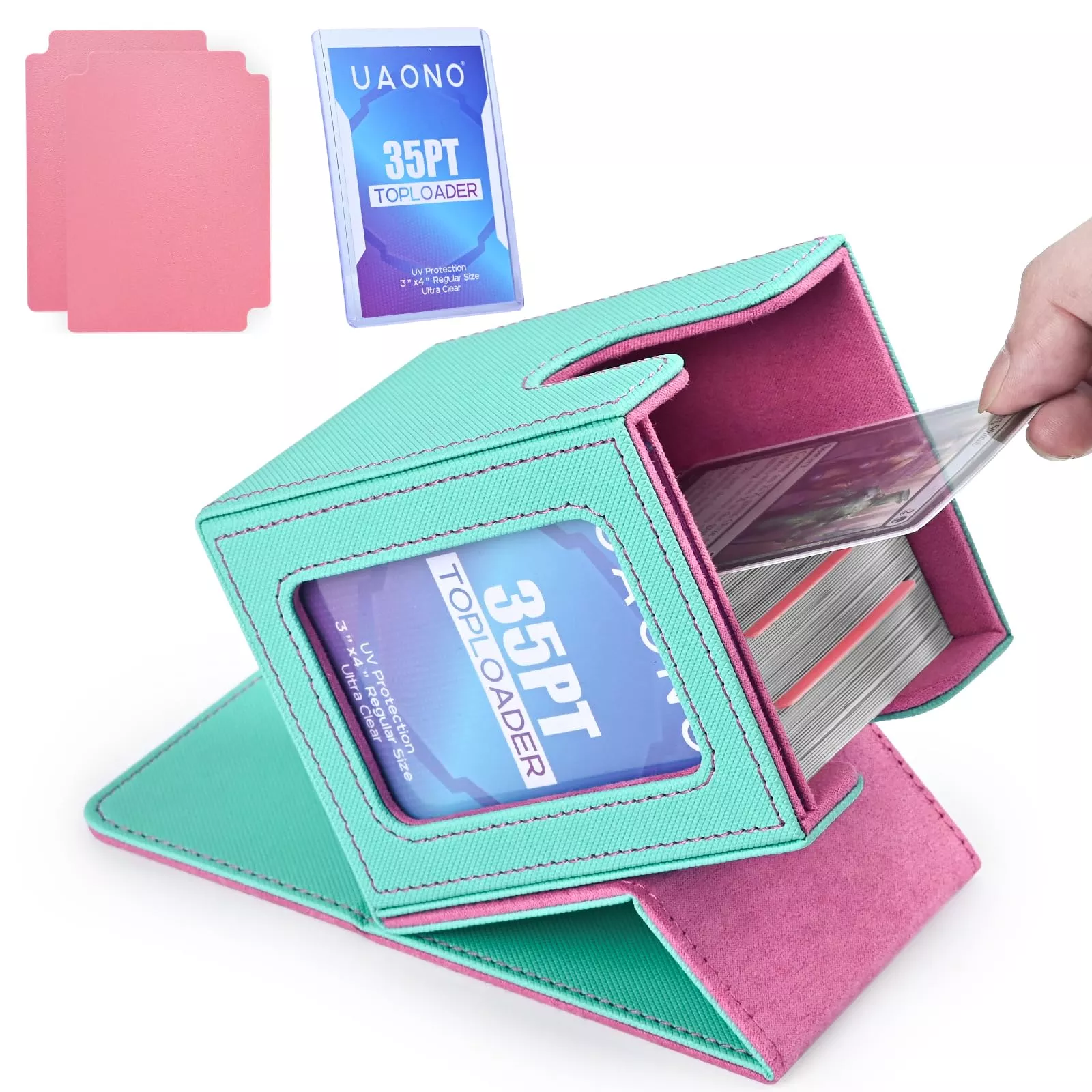UAONO Card Deck Box - Faux Leather Storage for 100+ Double-Sleeved Car