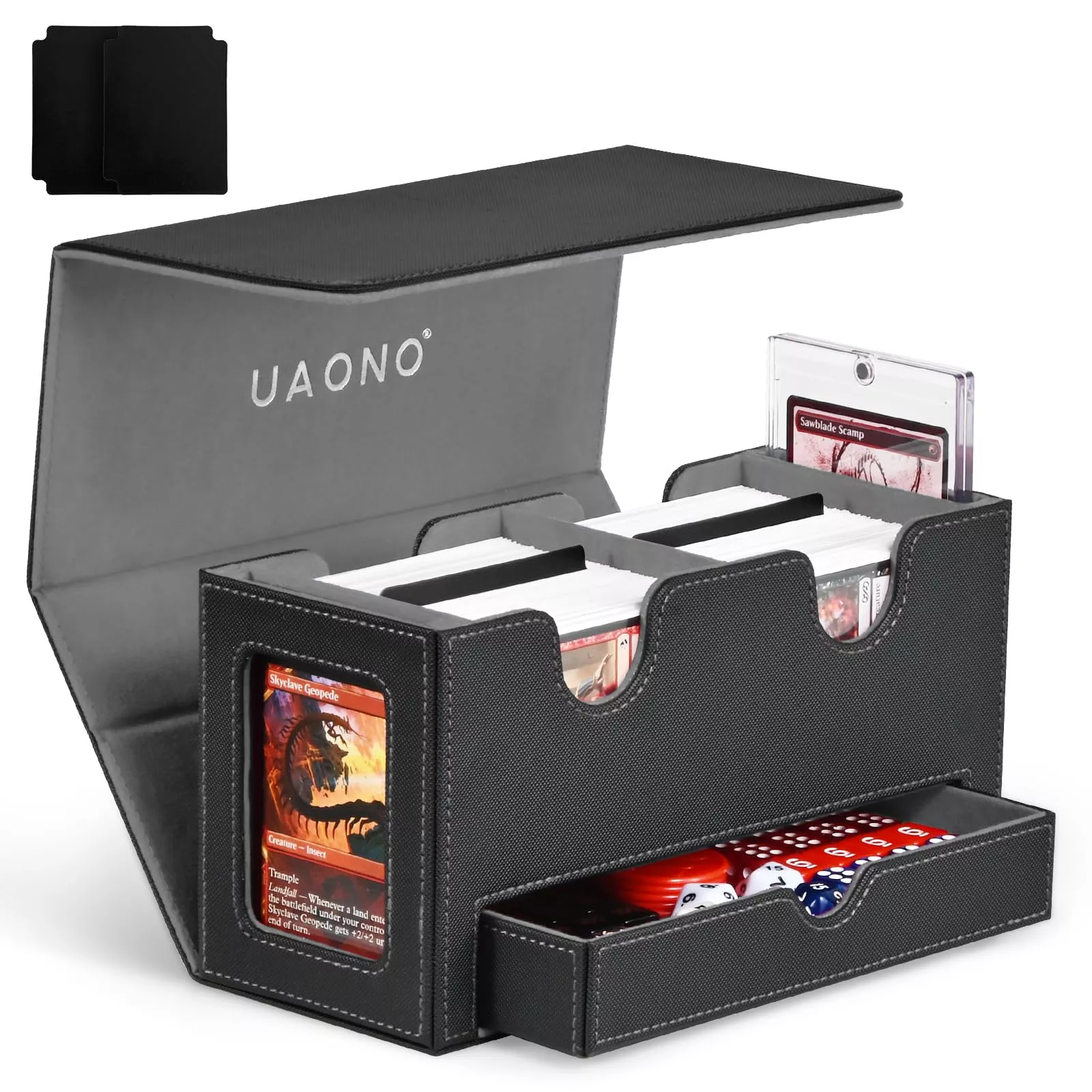 UAONO Card Storage Box for MTG, 400+ Cards, Black PU Leather