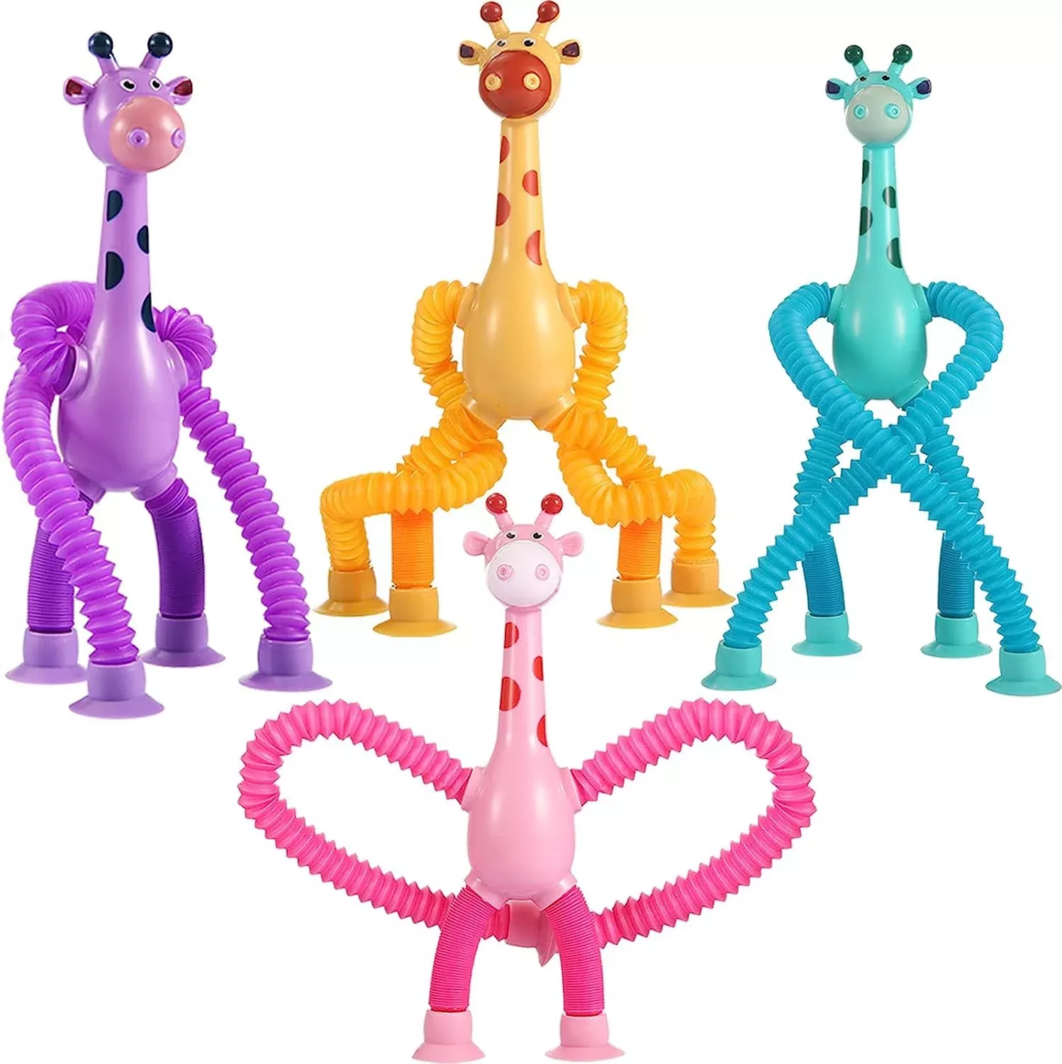 UGJ Bendable Giraffe Figures Set of 4, Flexible Plastic Toys, Telescop