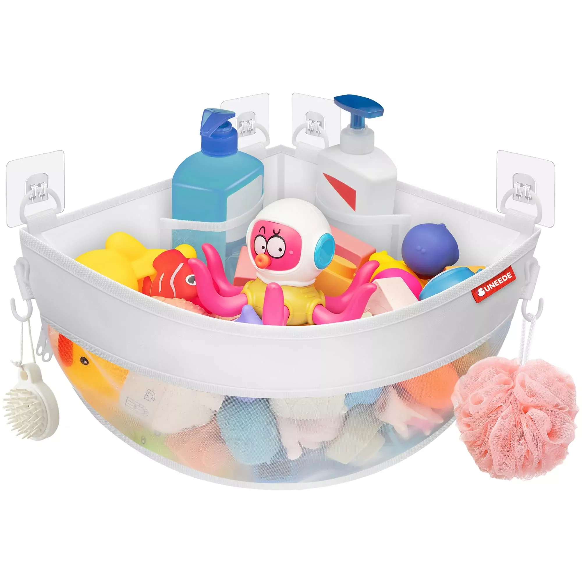 UNEEDE Bath Toy Organizer Extra Large White Nylon for Bathroom Storage