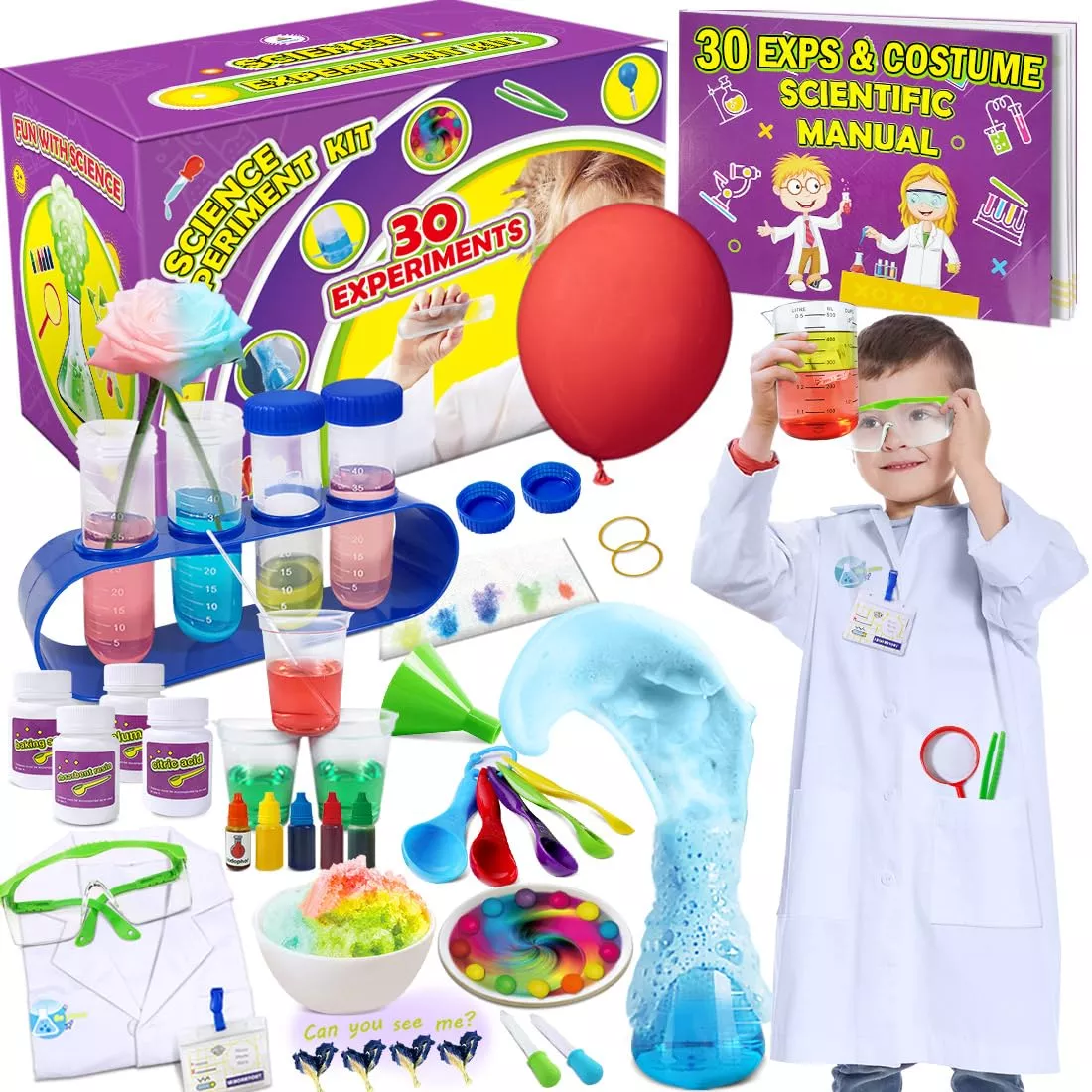 UNGLINGA 30 Experiments Science Kit for Kids, Large, With Chemicals