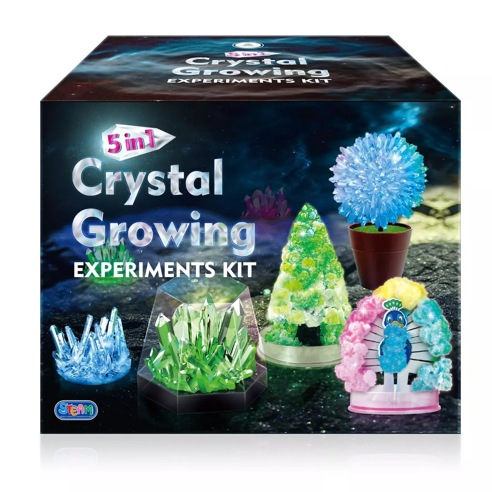 UNGLINGA Crystal Growing Experiment Kit for Kids - 5 Vibrant Crystals