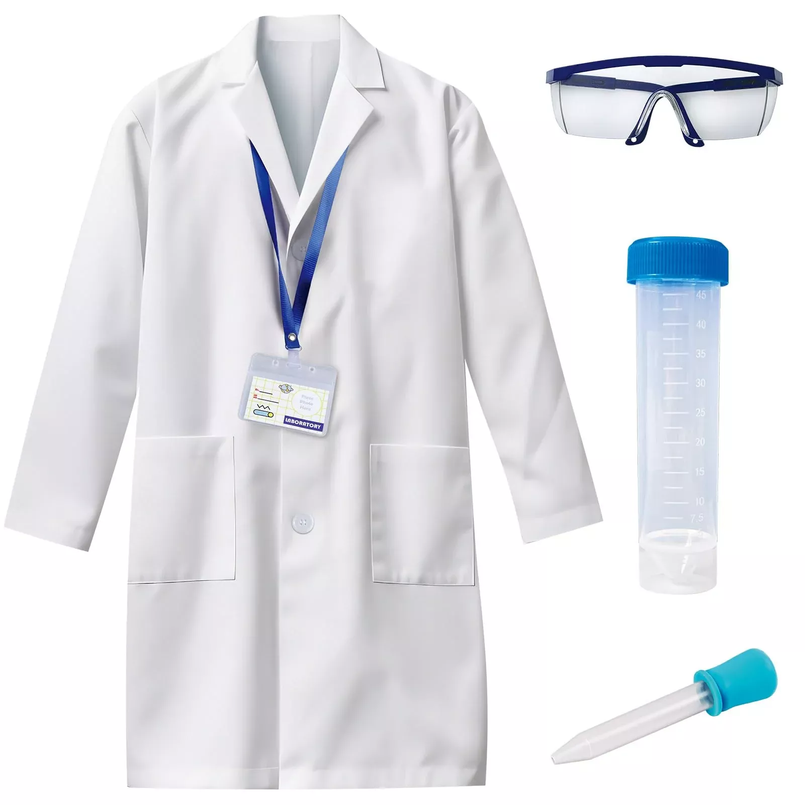 UNGLINGA Kids Lab Coat with Science Glasses, White, Size L (7-