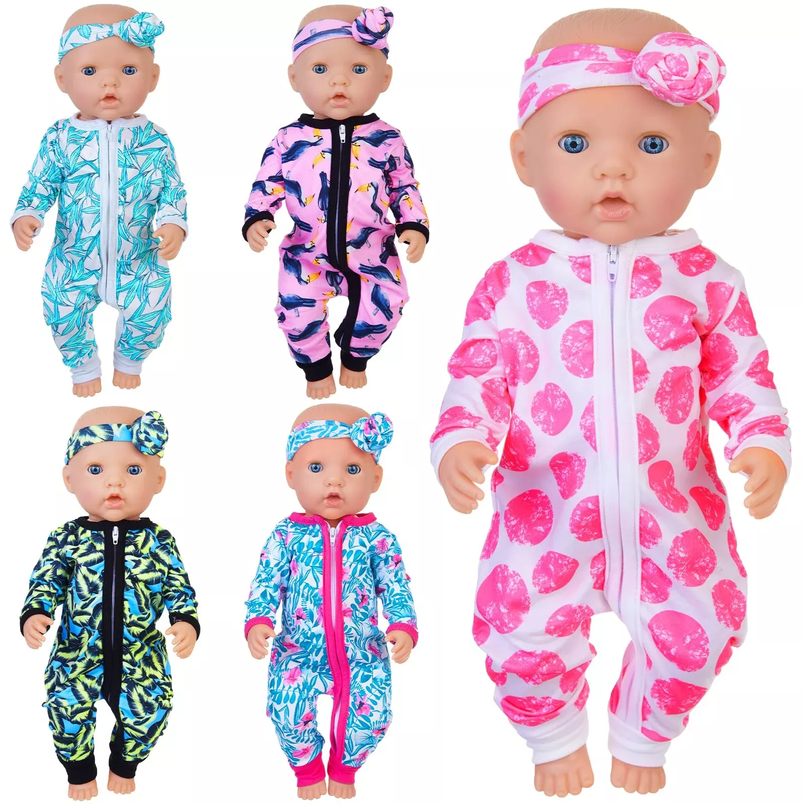 UNICORN ELEMENT Baby Doll Clothes 14-18 Inch 5 Sets Bamboo Leaf Green