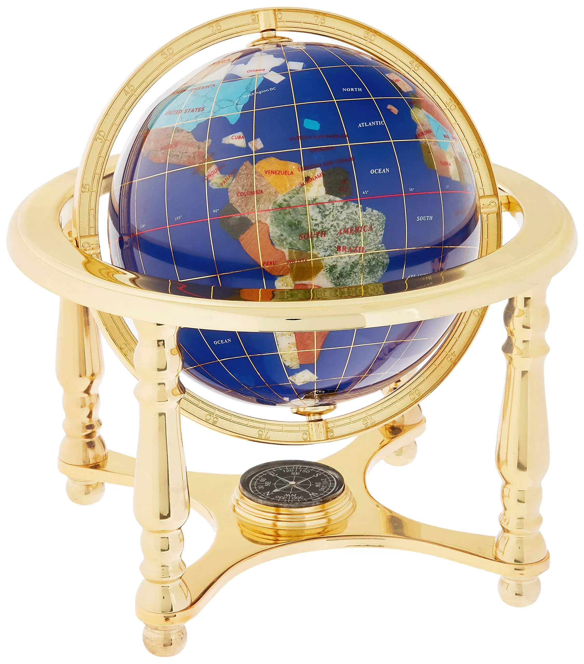 Unique Art 10-Inch Blue Lapis Gemstone Globe with Gold Stand - Multi-c