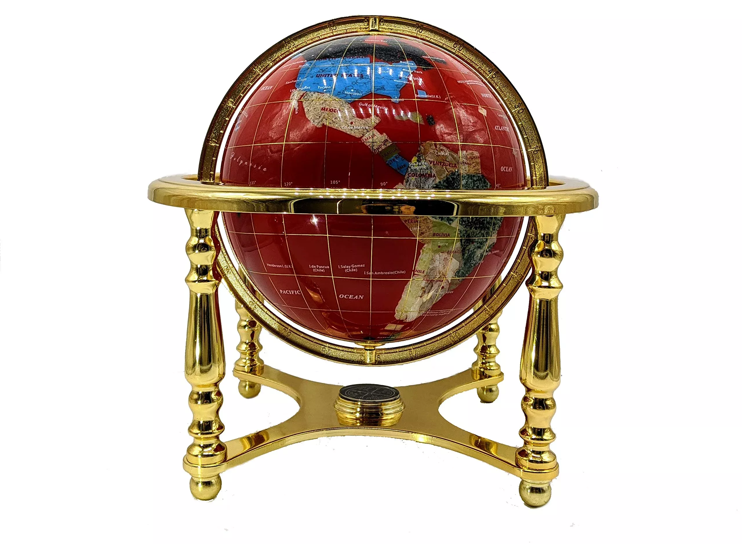 Unique Art 13-Inch Red Gemstone Globe with Gold Stand - Elegant Table