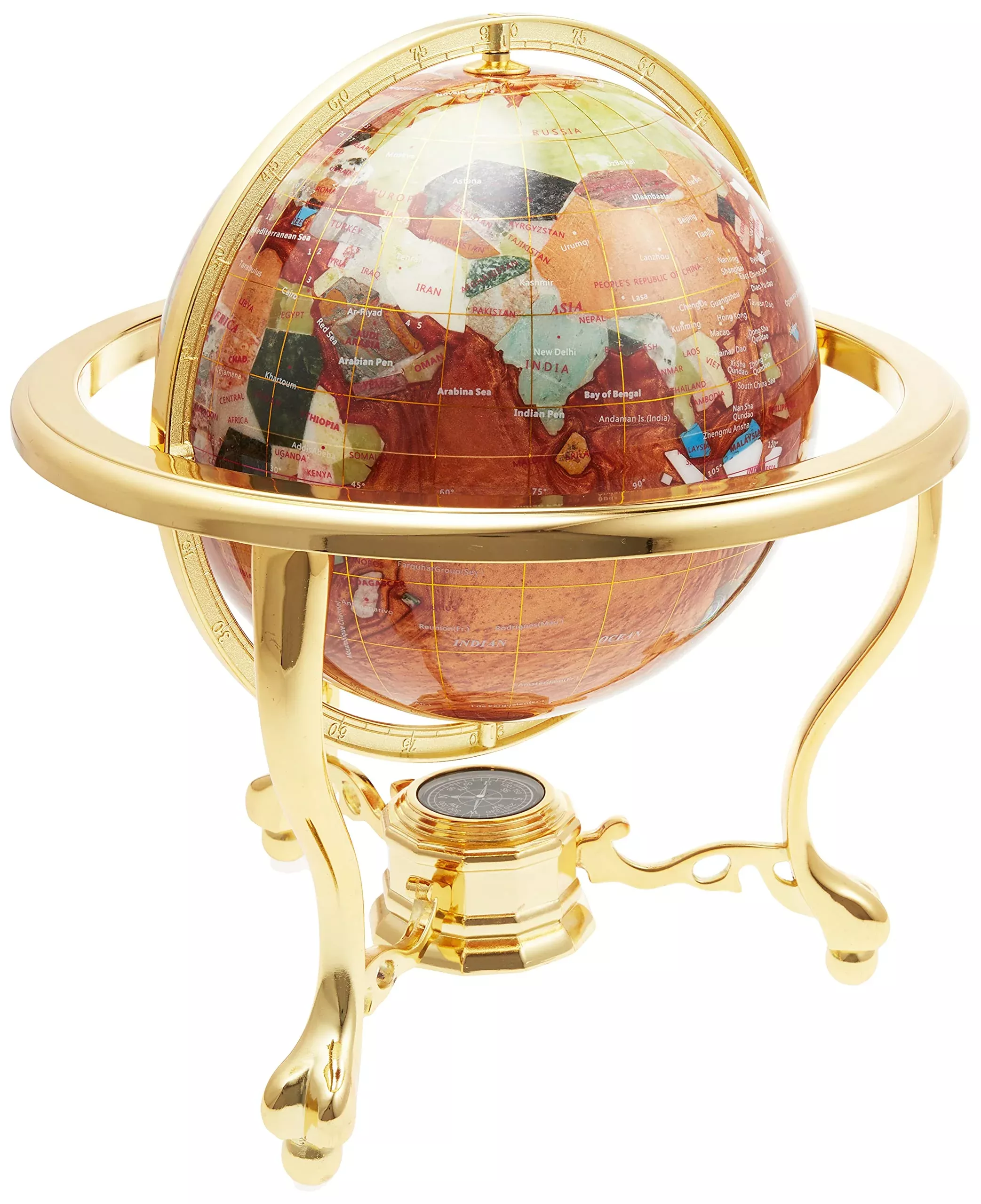 Unique Art Amberlite Swirl Gemstone Globe 13" with Brass Stand
