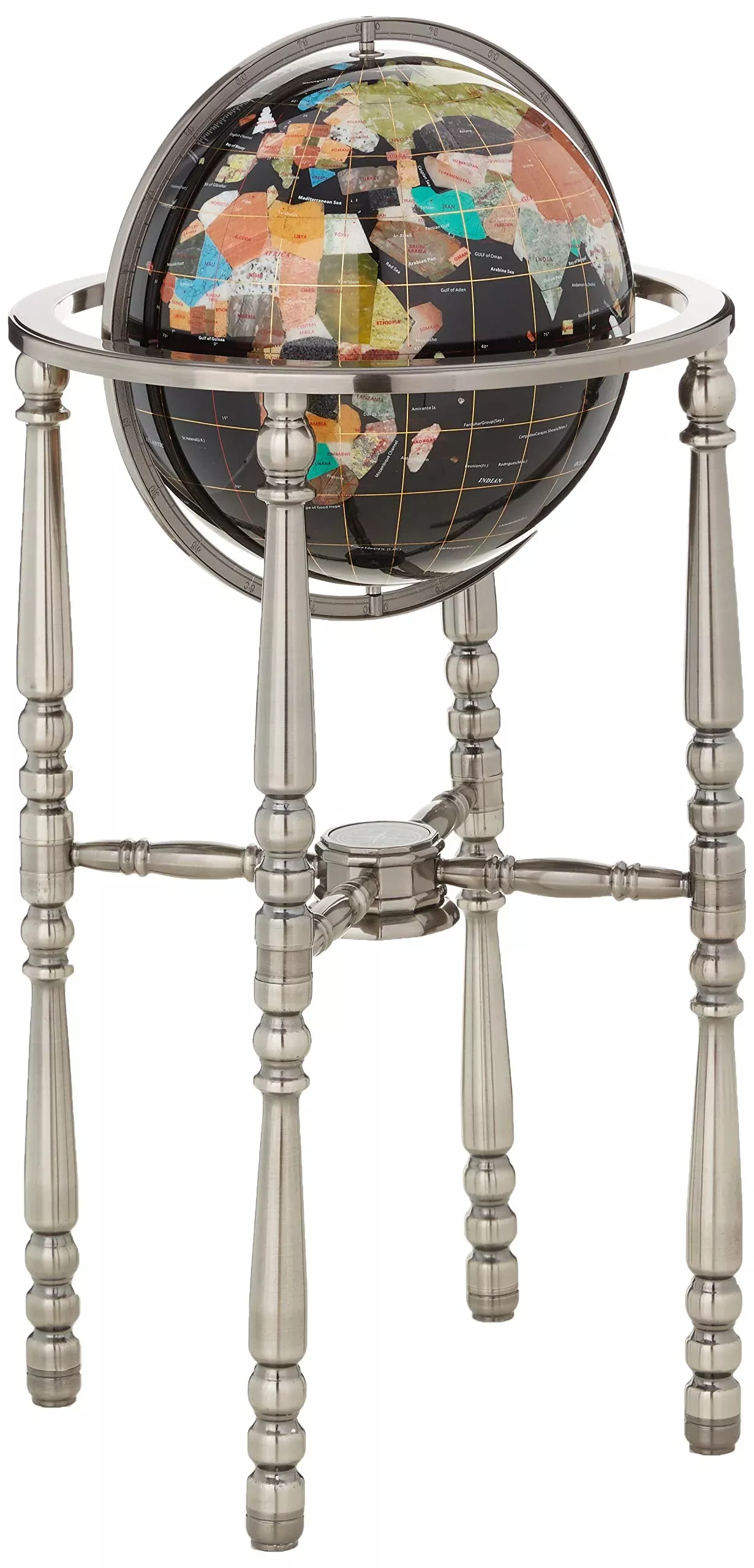 Unique Art Black Onyx Gemstone Globe 13-inch Decorative Home Accent