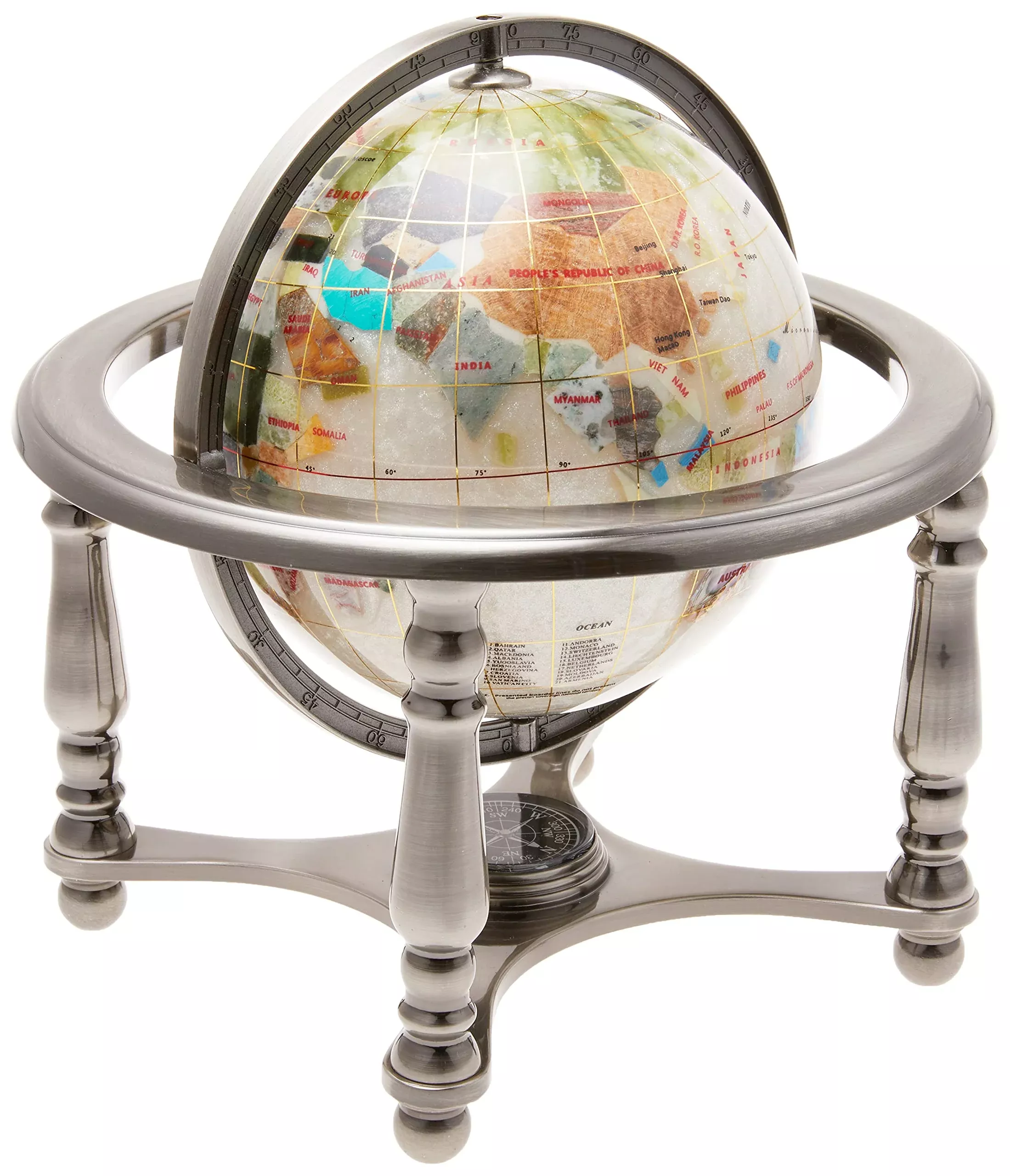 Unique Art Gemstone Globe 10" Tall 6" Diameter White Decorative Piece