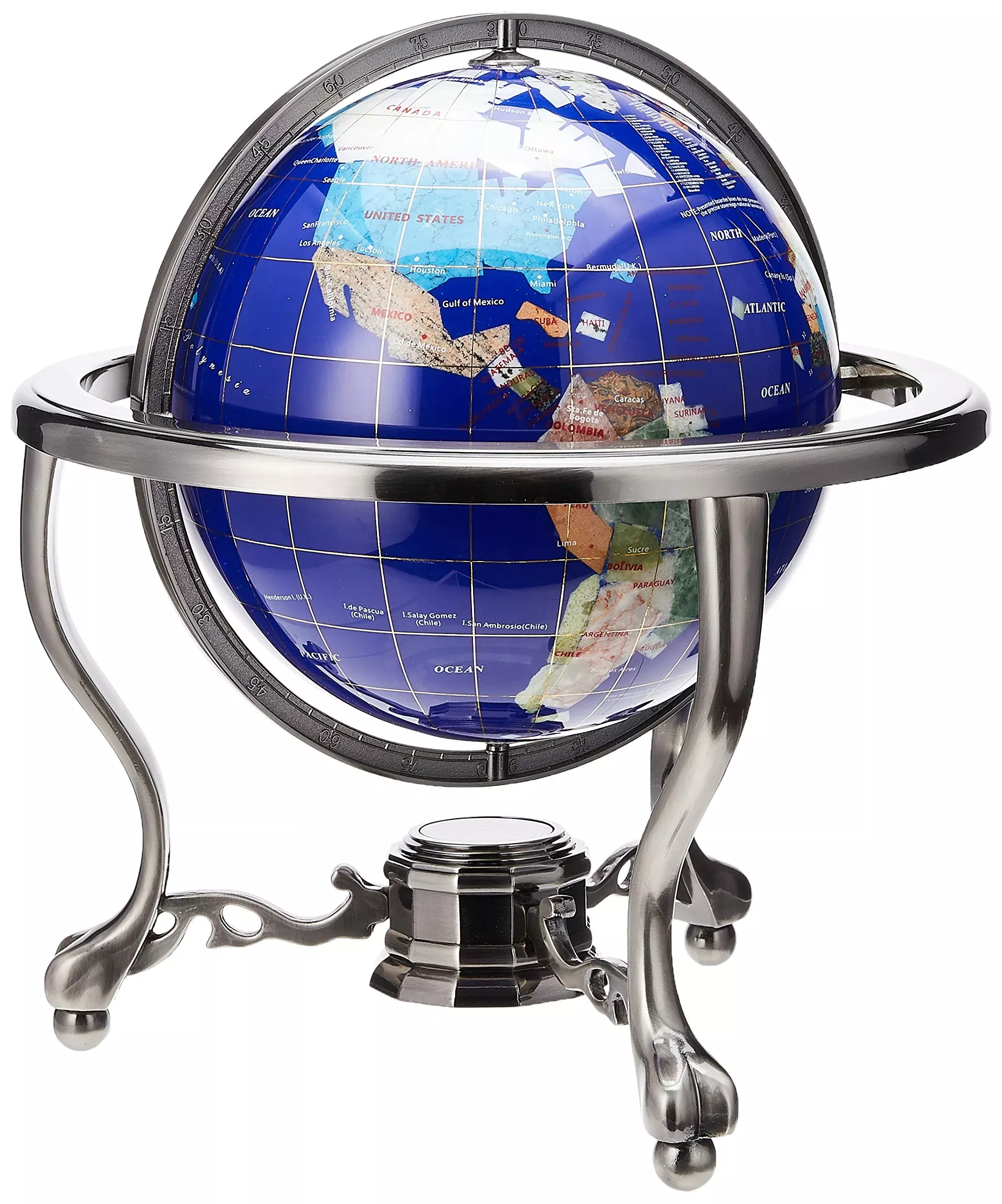 Unique Art Gemstone Globe 13" Blue Lapis Lazuli Stand Home Decor