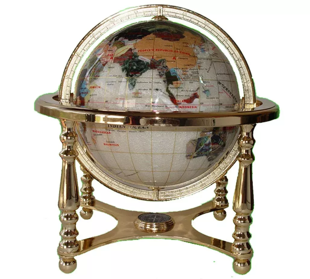Unique Art Gemstone Globe 13" Pearl White Zinc Alloy Stand