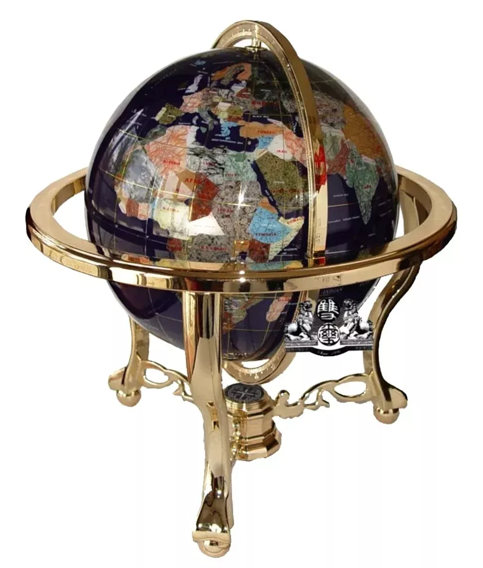 Unique Art Lapis Gemstone Globe 13-inch Blue Decorative Collectible