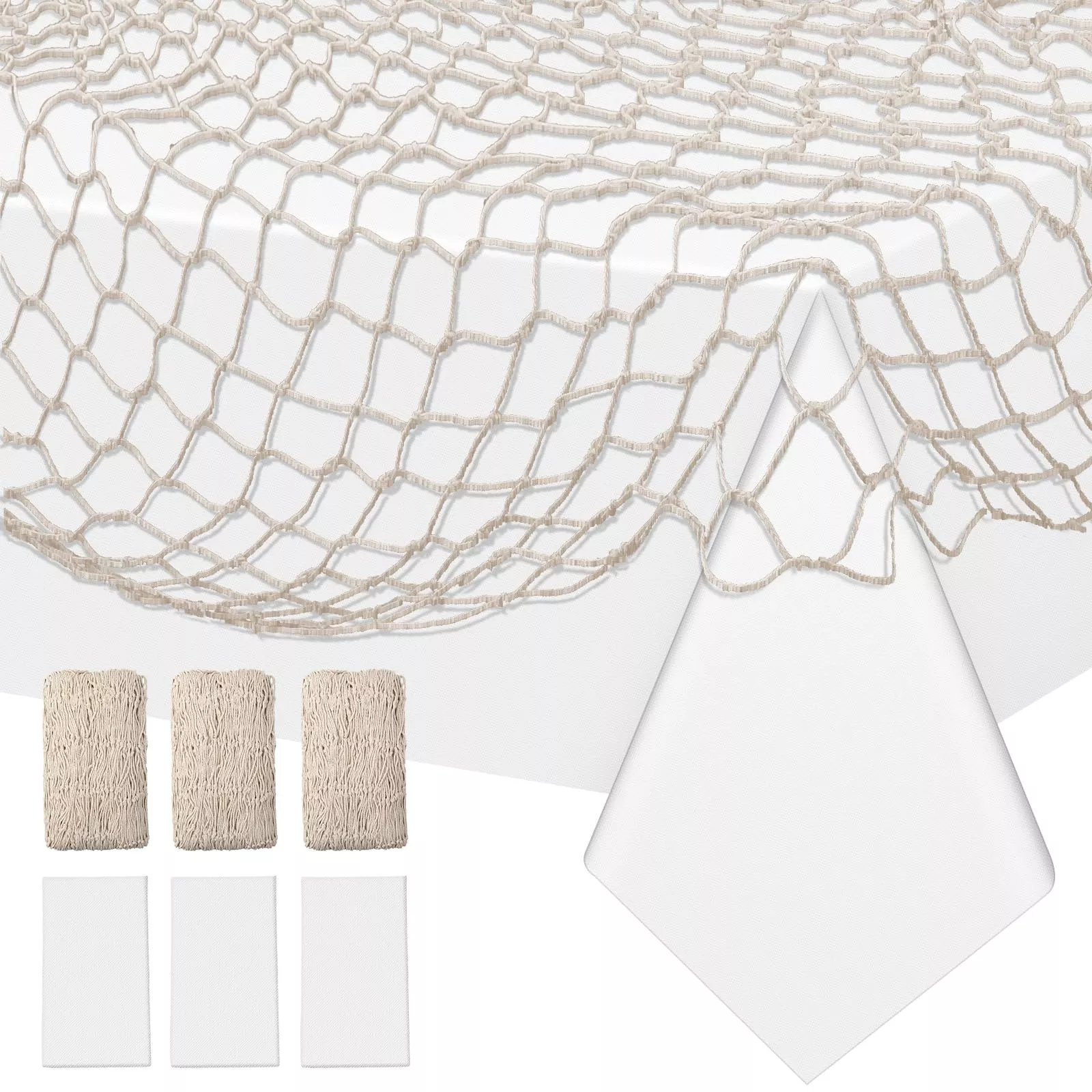 Unittype Nautical Tablecloth & Fish Net Set, 54"x108", White,