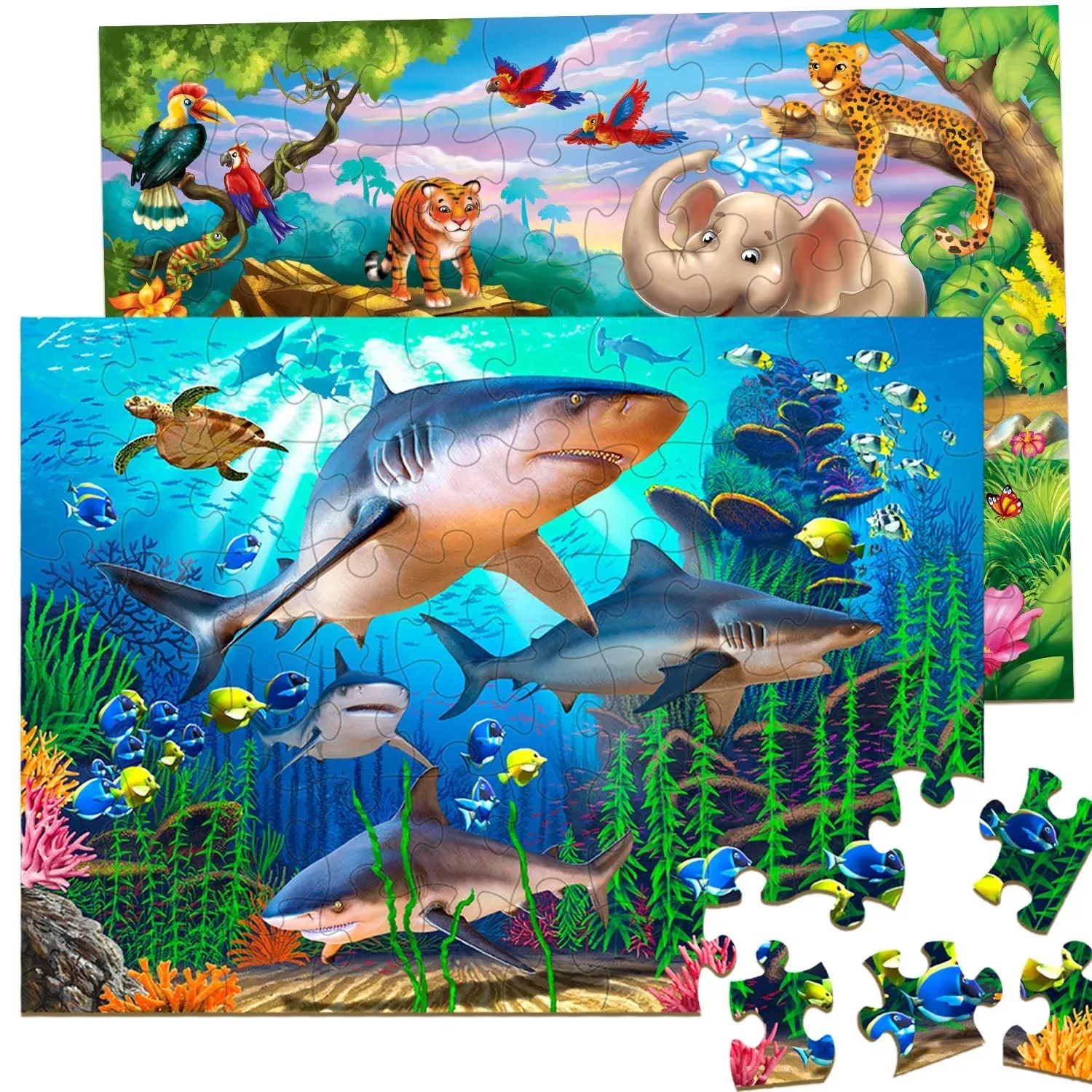 Unolidrom 2-Pack Kids Puzzles Ocean & Forest Animals 60 Pieces 15.