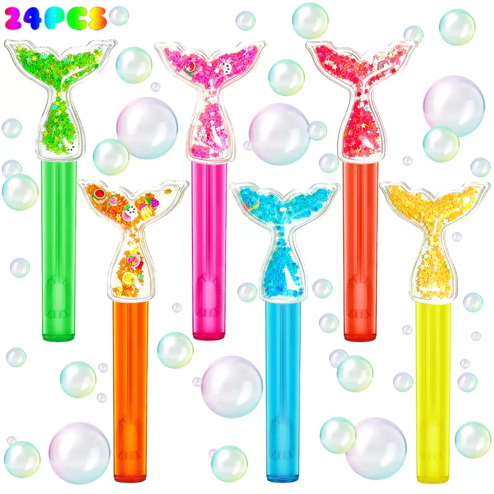 uoyoi Mermaid Theme Bubble Wands 24 Pcs 4.2 Inch Colorful