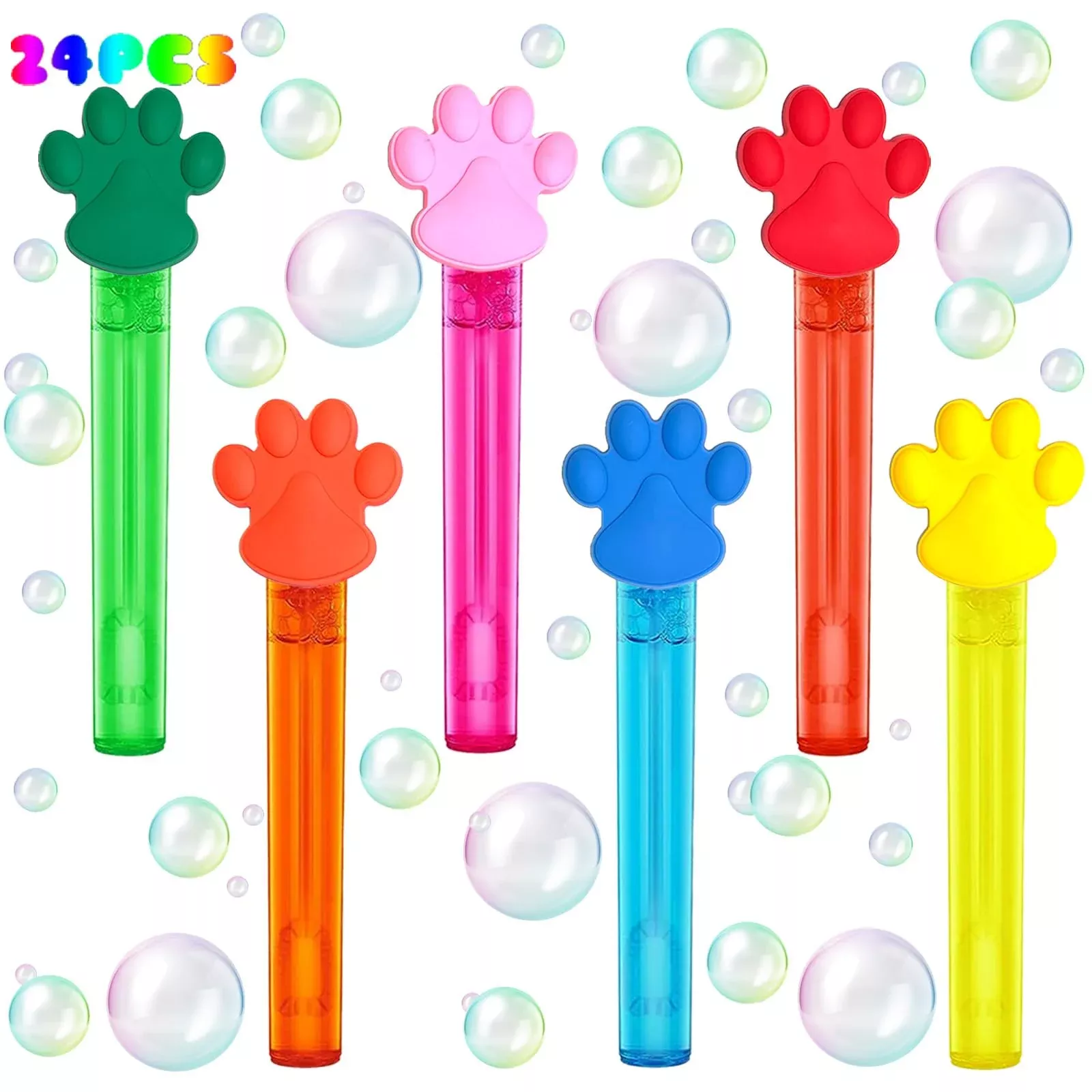 uoyoi Paw Print Bubble Wands Set 24 Pcs 4.2" Color