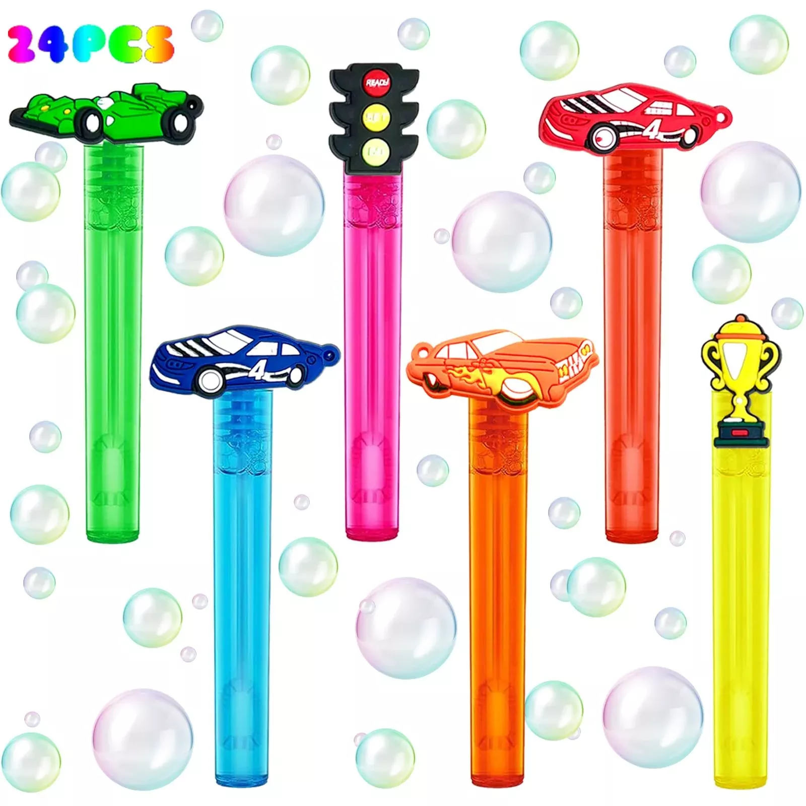 uoyoi Race Car Bubble Wands Set 24 Pcs 4.2 inch Color