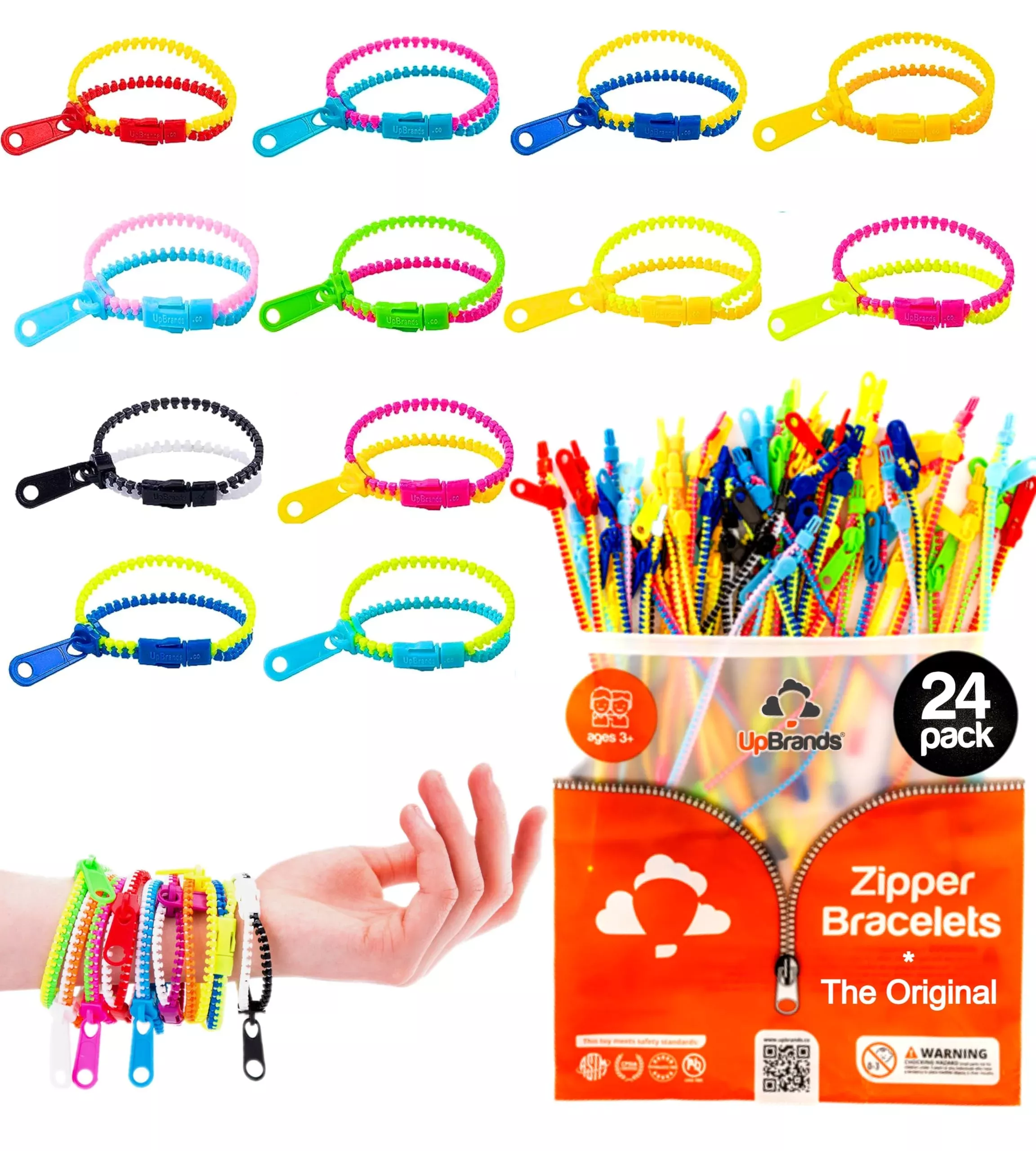 UpBrands Fidget Zipper Bracelets 24 Pack Multicolor for Kids