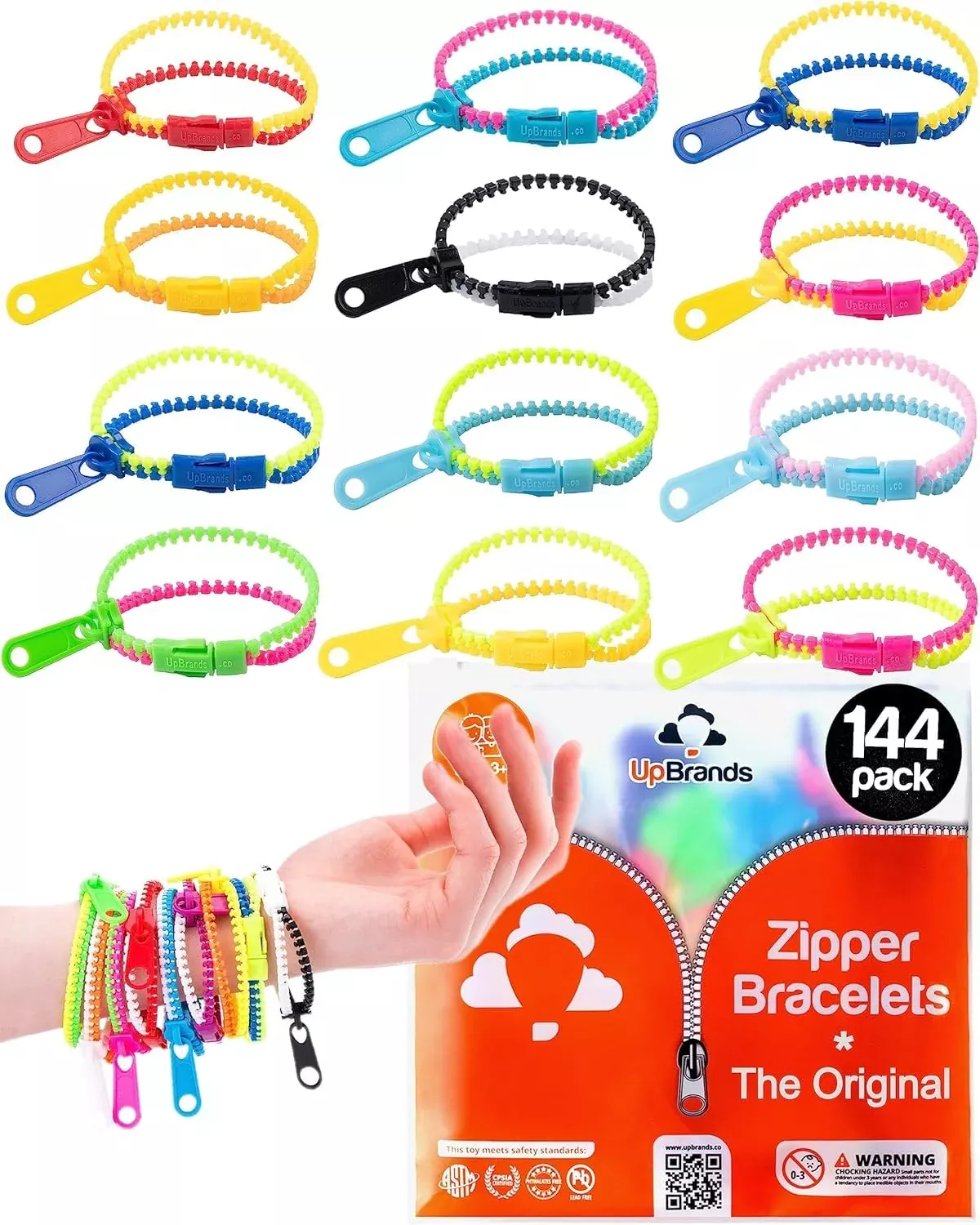 UpBrands Fidget Zipper Bracelets Sensory Toy 144 Pack Multicolor