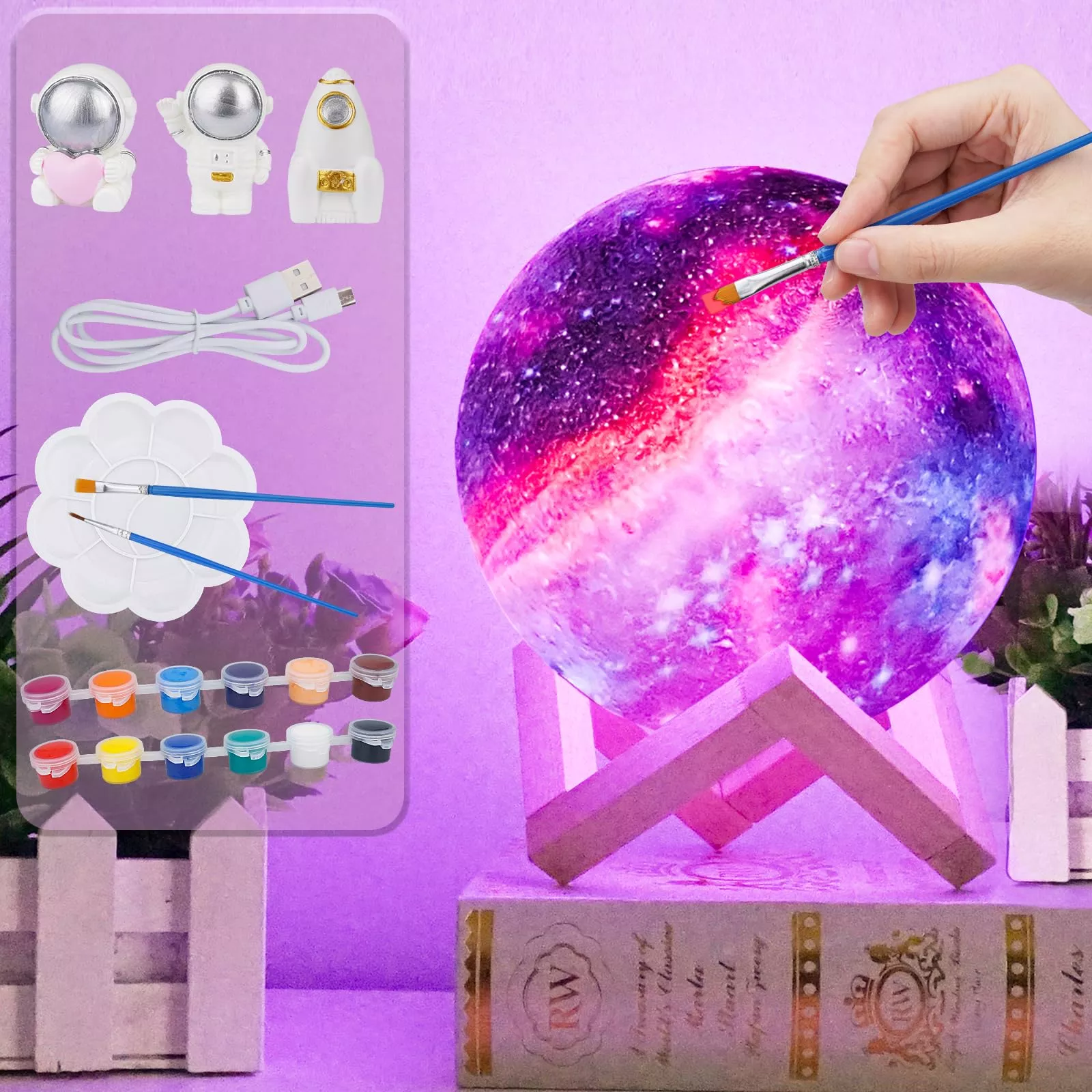 [ Update 2024] Paint Your Own Moon Lamp Kit, 5.9 Inches-Button Battery