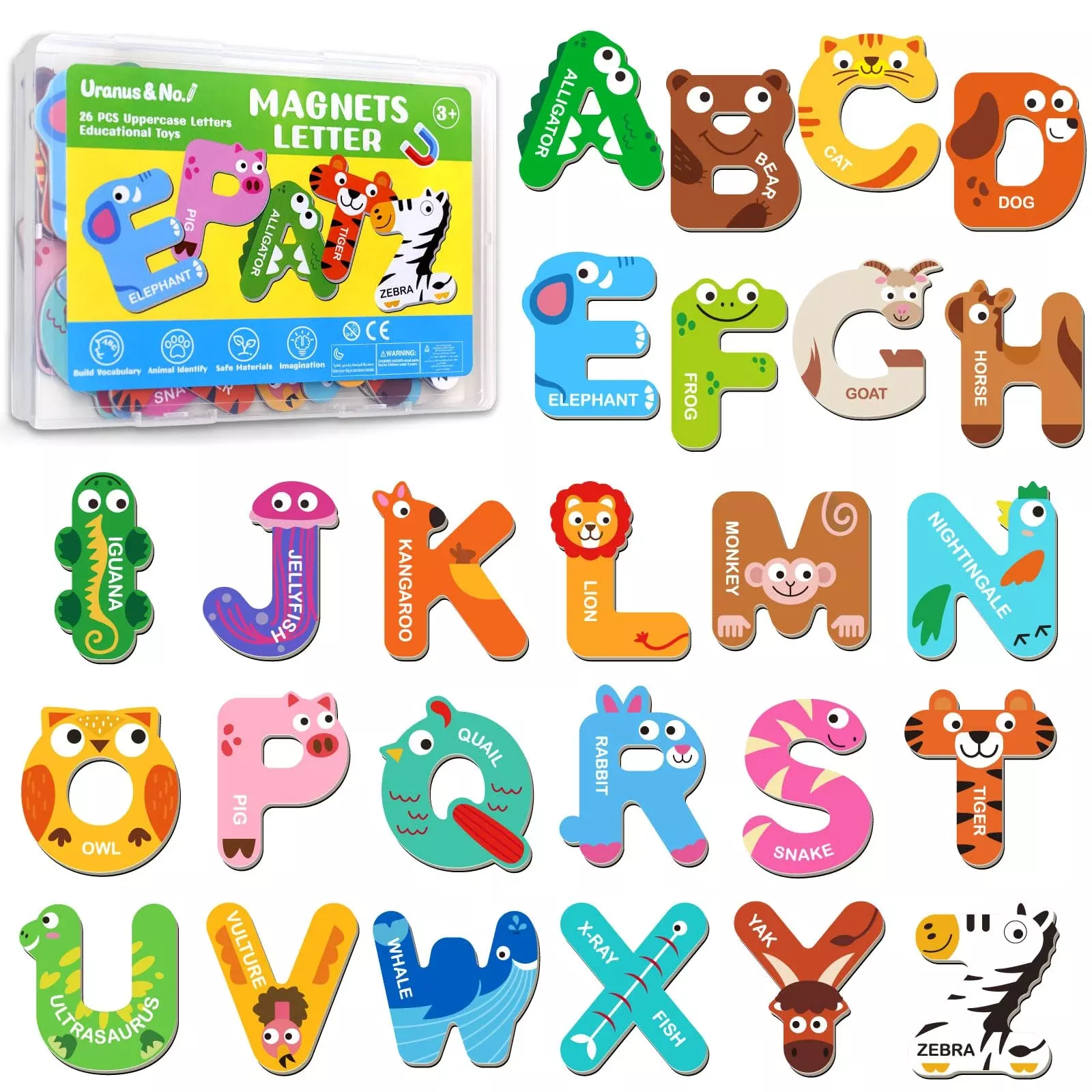 Uranus&No.1 Magnetic Letters - ABC Fridge Magnets for Toddlers, Multi