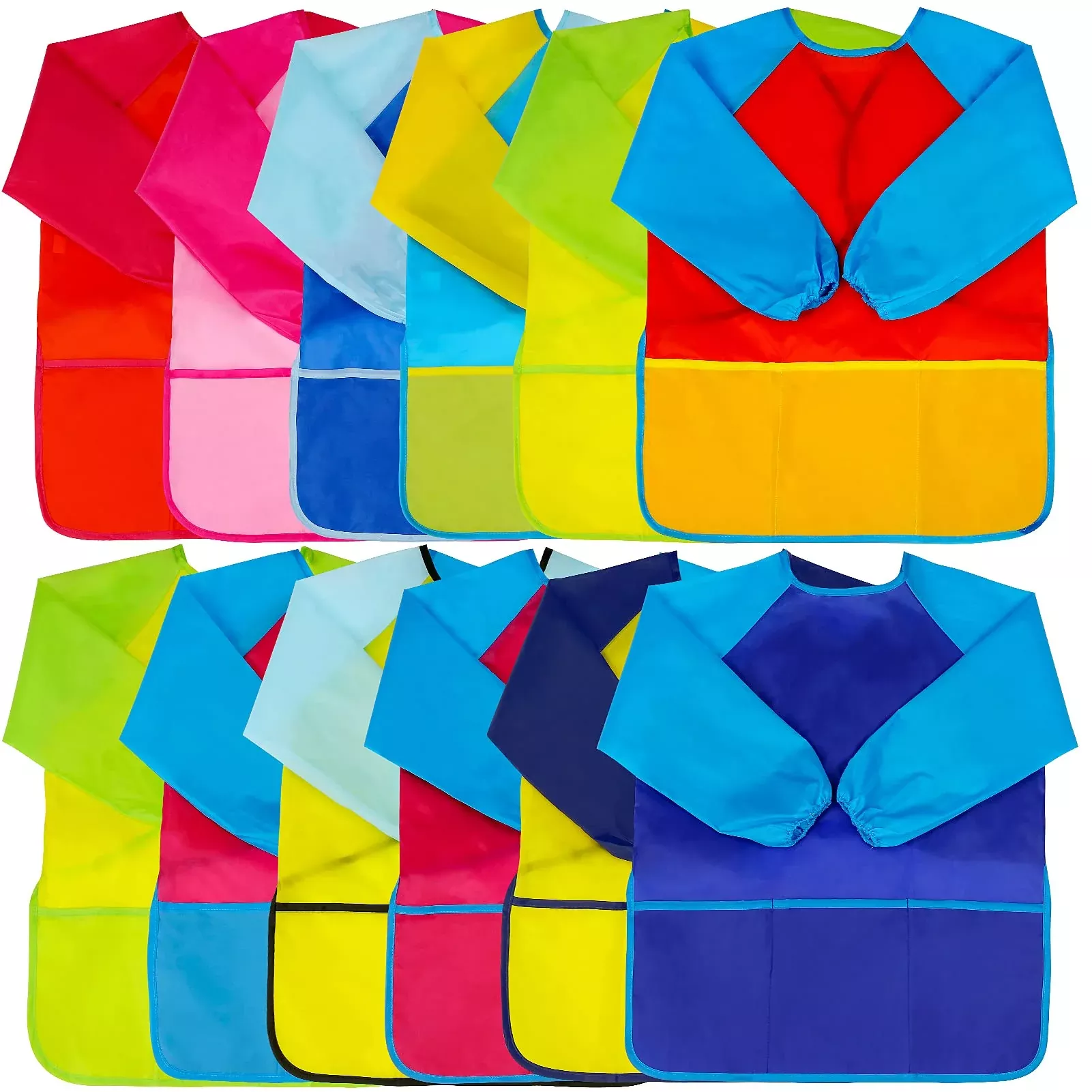 URSKYTOUS Kids Art Smocks, Waterproof, Long Sleeve, 12 Pack,