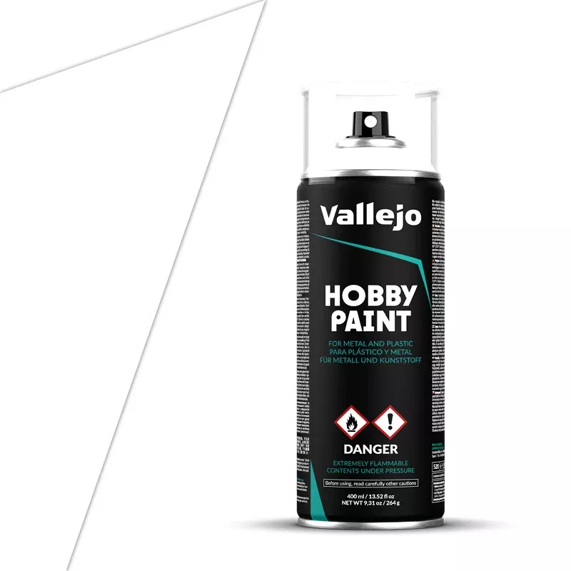 Vallejo 28.010 White Solvent-Based Acrylic Primer 400ml Spray
