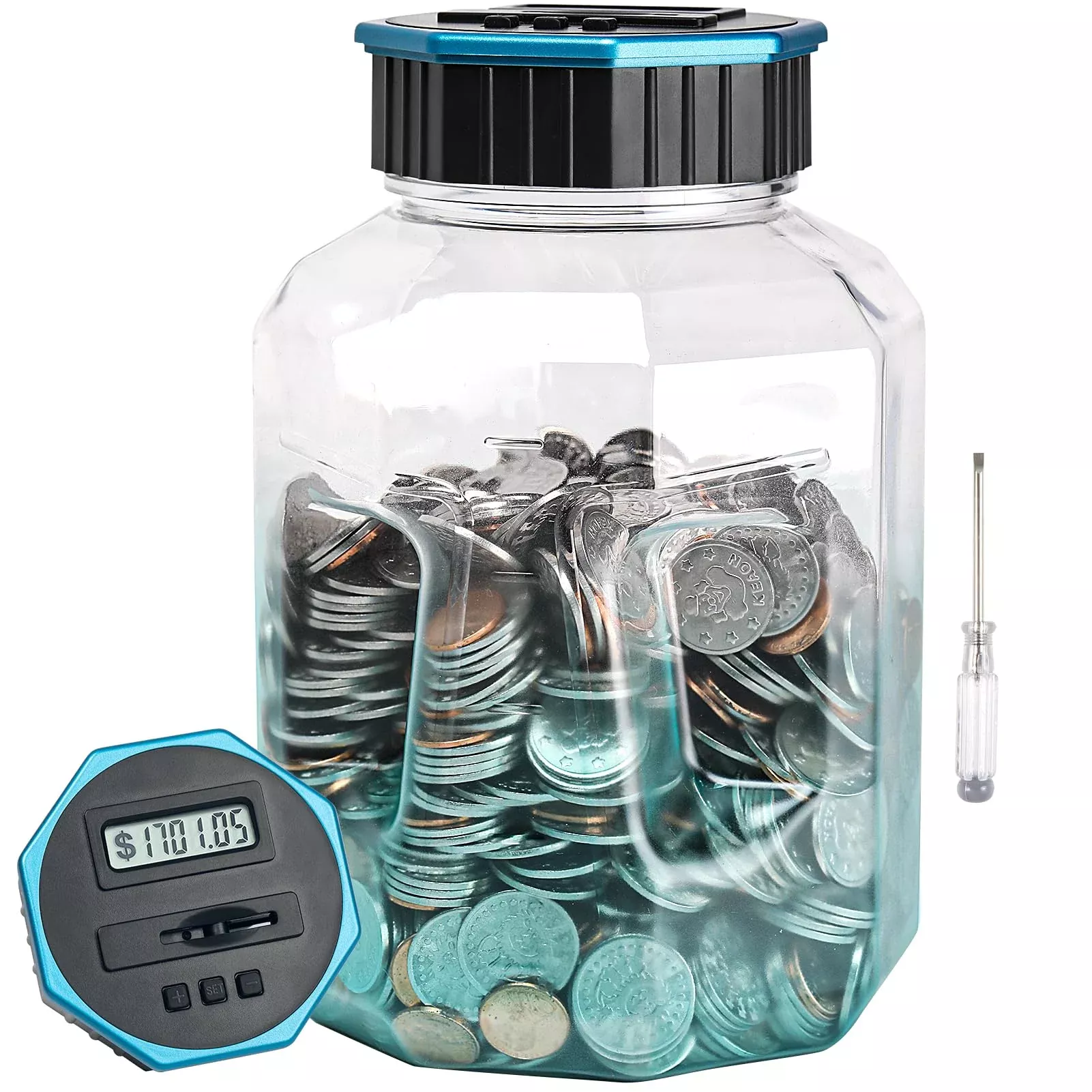 Vcertcpl Digital Coin Counting Bank, X-Large, Gradient Blue, 2.