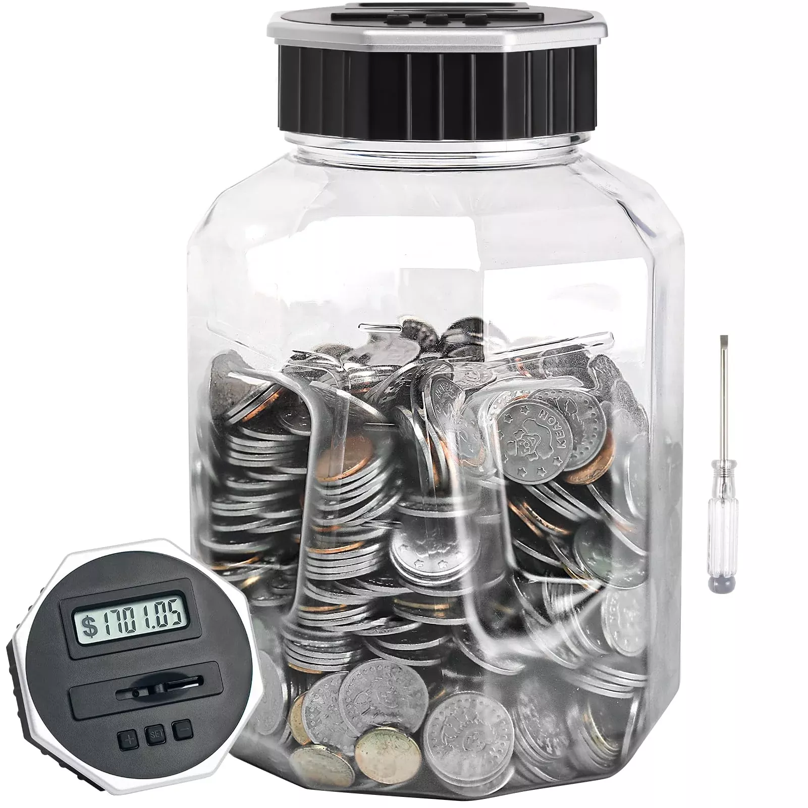 Vcertcpl X-Large Digital Coin Counting Bank - Silver 2.4L Capacity