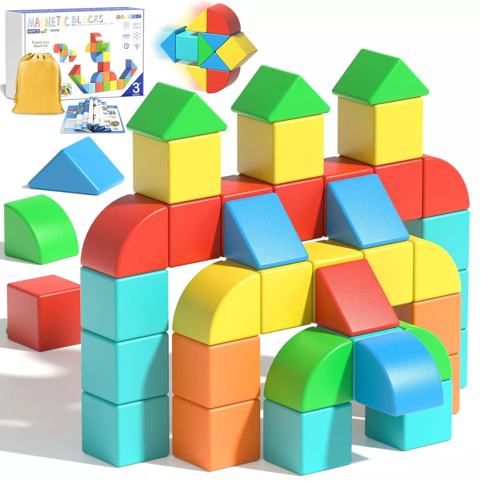 Veneibe Magnetic Blocks - 48 PCS Educational Toys for 3D STEM Learning
