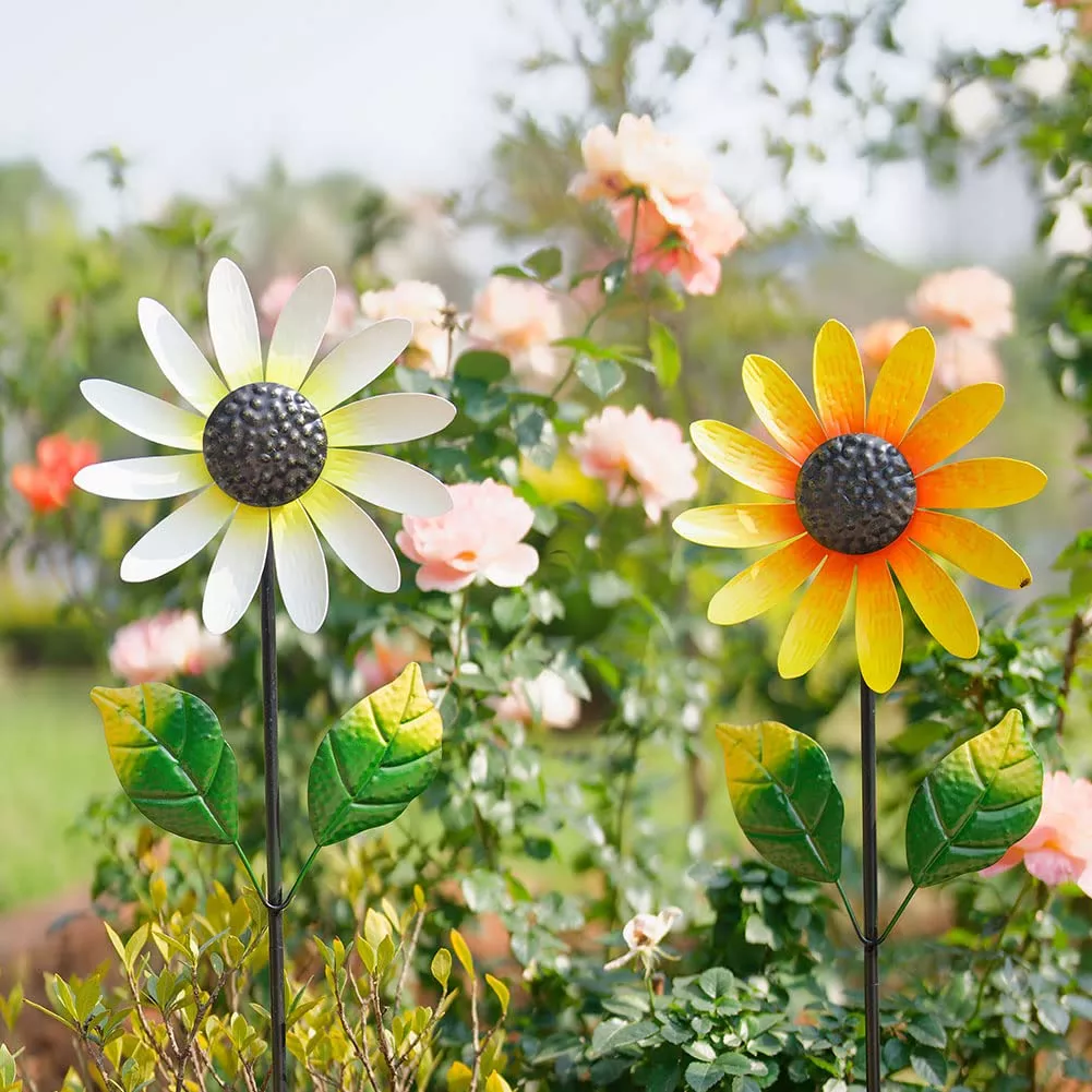 Venniy Garden Wind Spinners 2-Pack Metal Yellow White 29"H