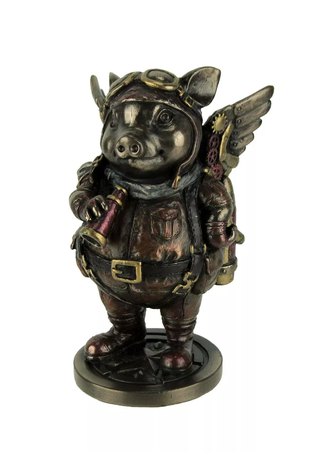 Veronese Design Steampunk Pig Statue with Wings, 5.5" Gold/Red