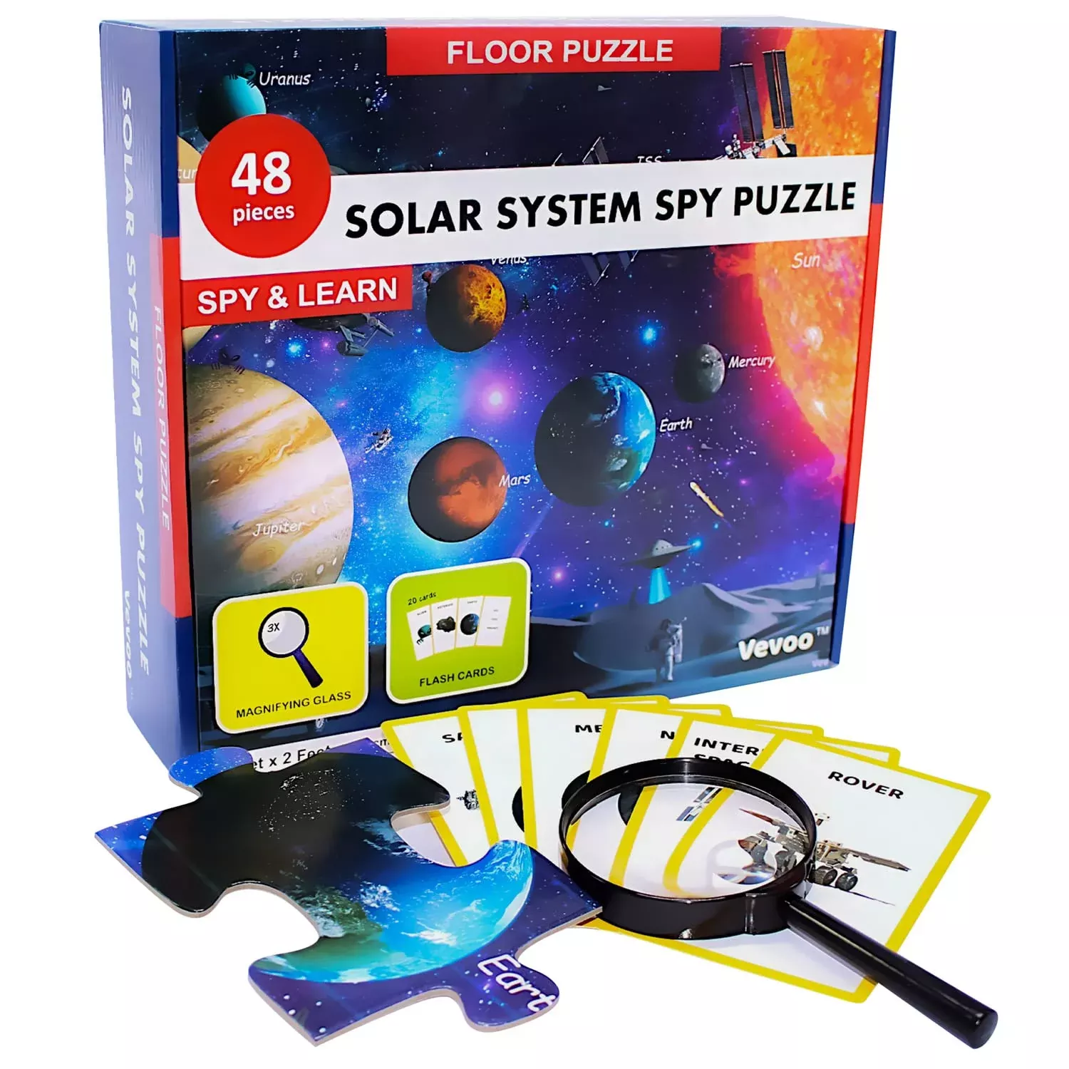 Vevoo Solar System Spy Puzzle - 48 Piece Educational Floor Puzzle for