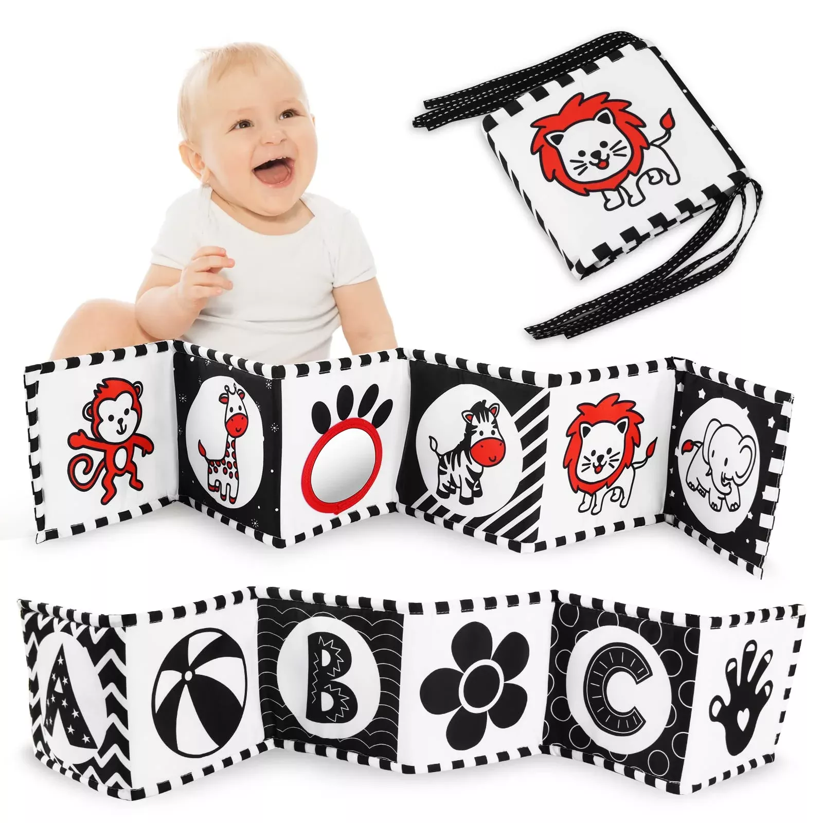 Vicloon Soft Cloth Book for Babies, Black & White, 15x15 cm