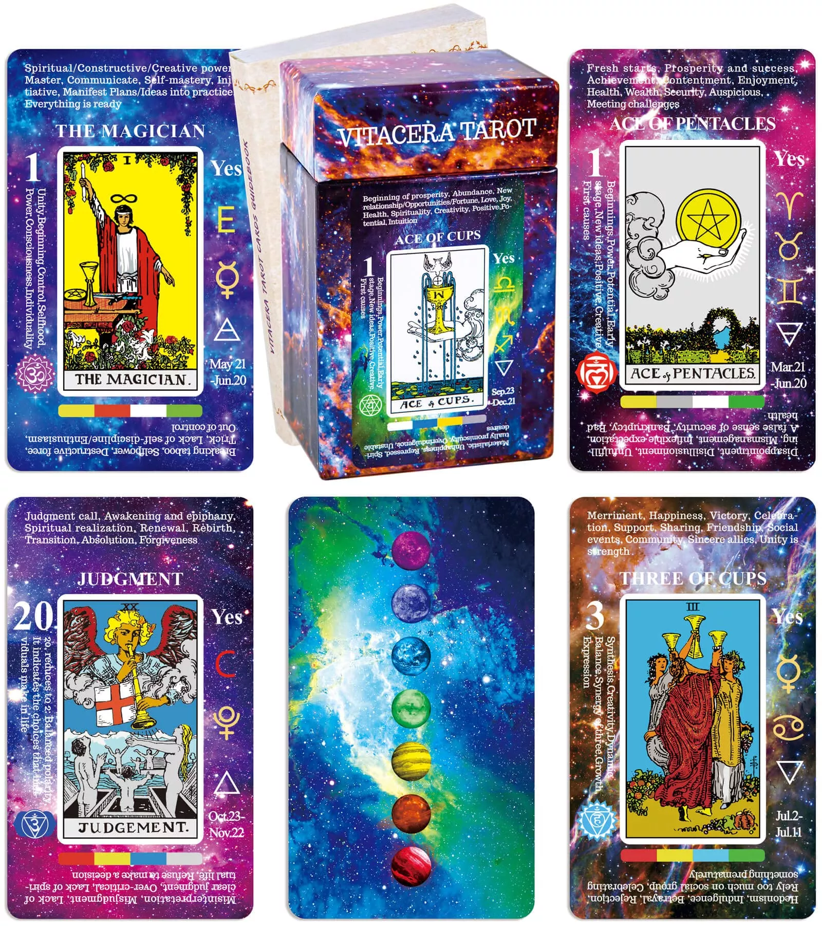 Vitacera Tarot Deck 78 Cards with Guidebook Medium White/Cream