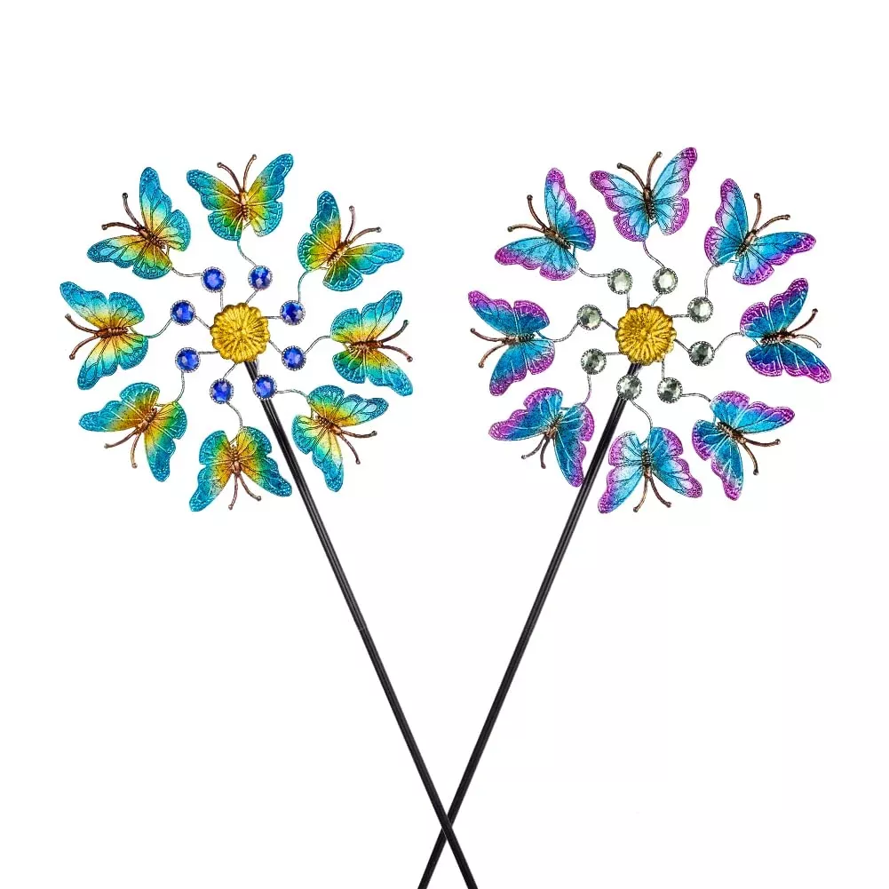 Viveta 2Pack Garden Wind Spinners,Outdoor Metal Butterfly Wind Sculptu