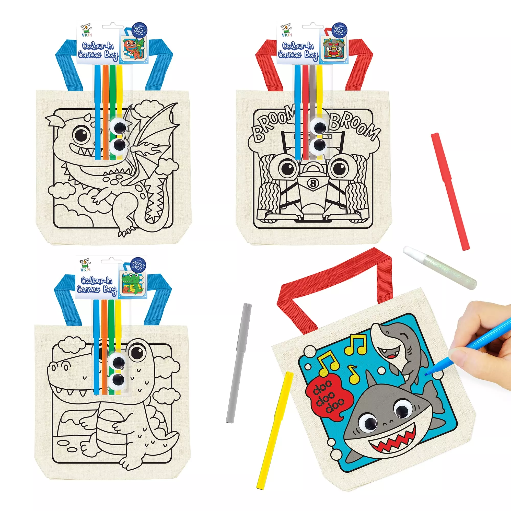 VKPI Coloring Goodie Bags for Kids, Thick Canvas, 12 Pack, 11.