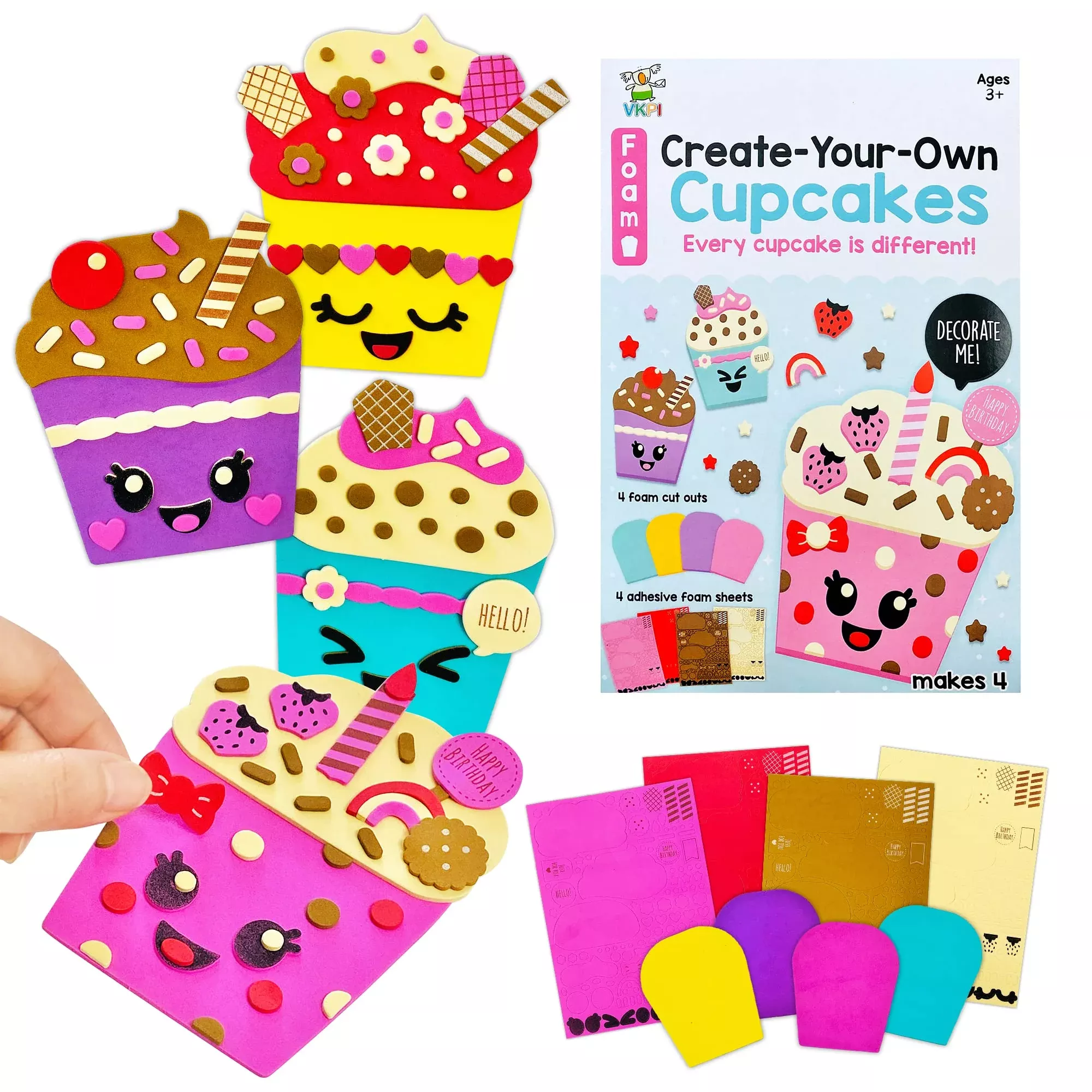 VKPI Creative Foam Crafts Kit for Kids, Cupcake Design, Small, 8 pcs